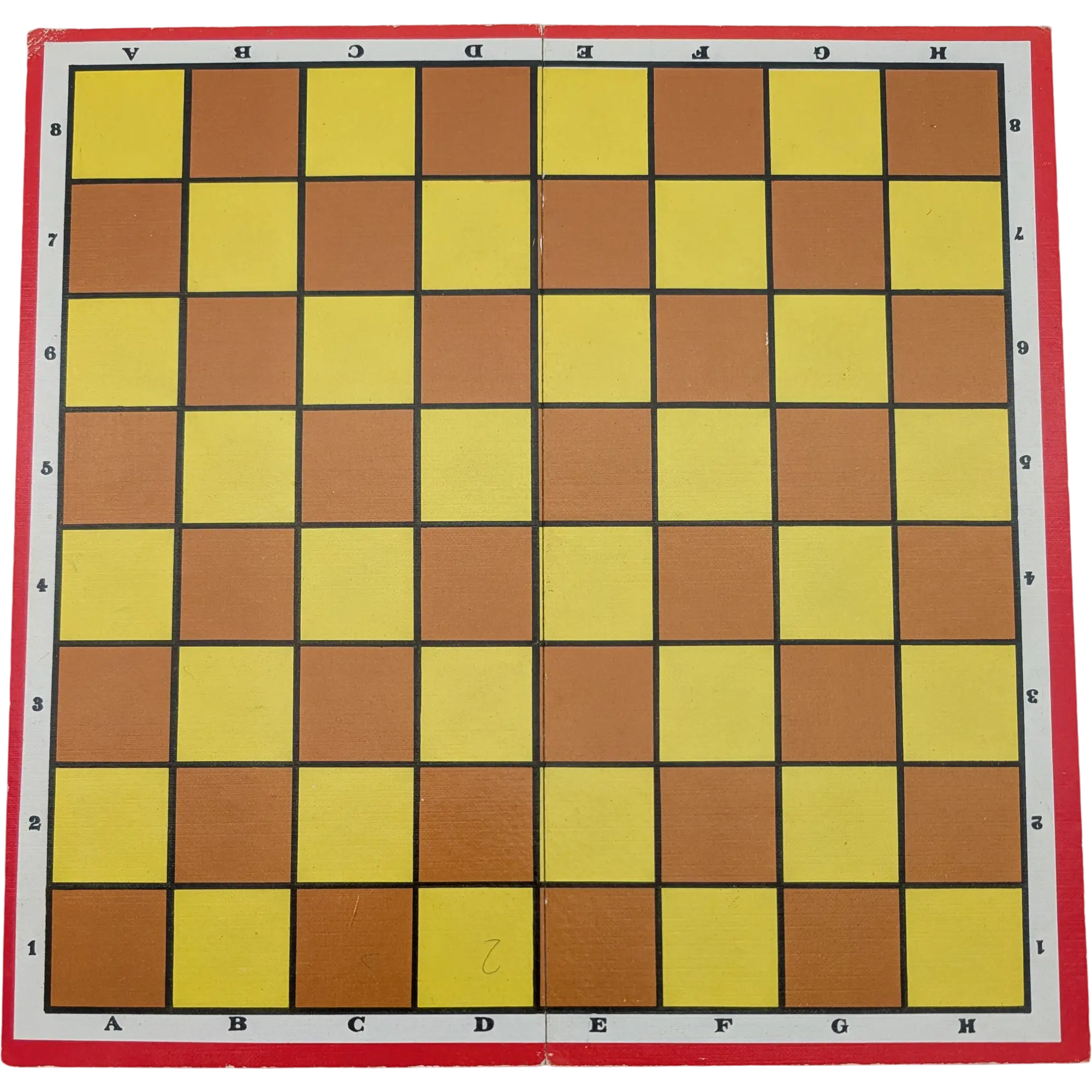 Spielplan Spielbrett Schach Dame und Mühle Gelb Braun roter Rand beidseitig bedruckt