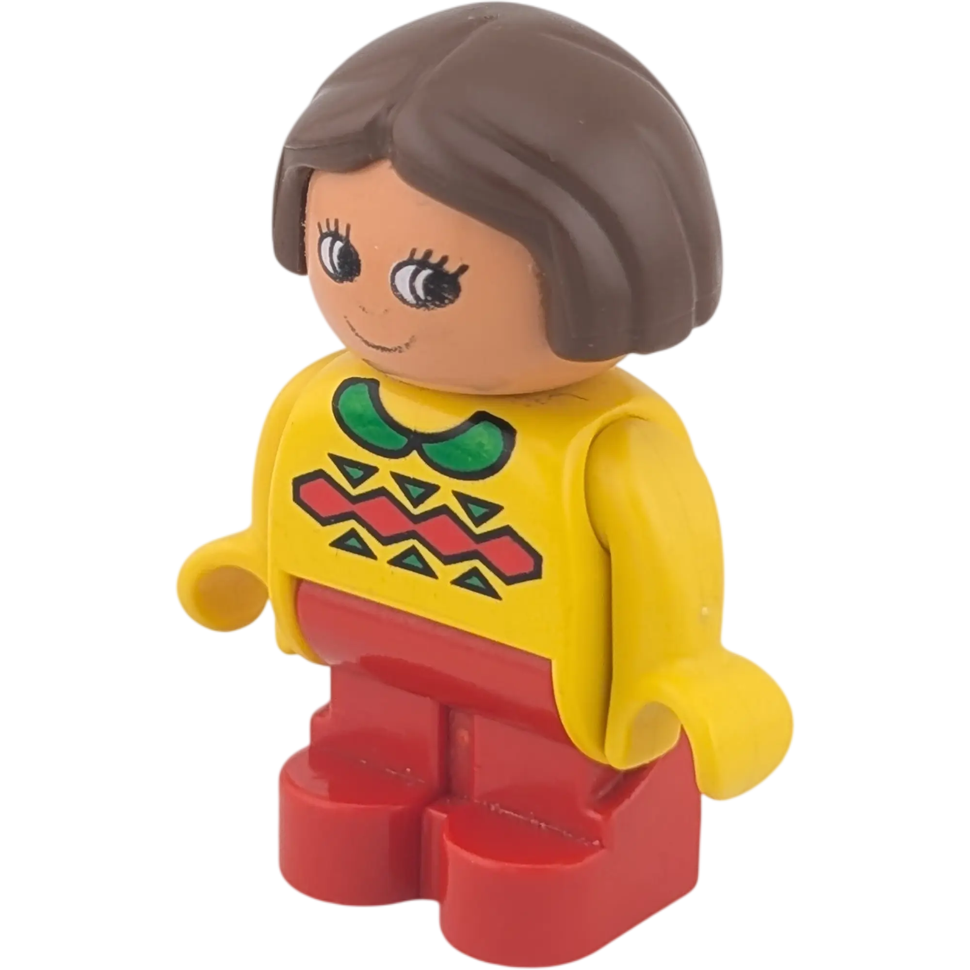 Lego Duplo Mädchen Kleinkind braune Haare gelber Pullover mit Karomuster, kariert