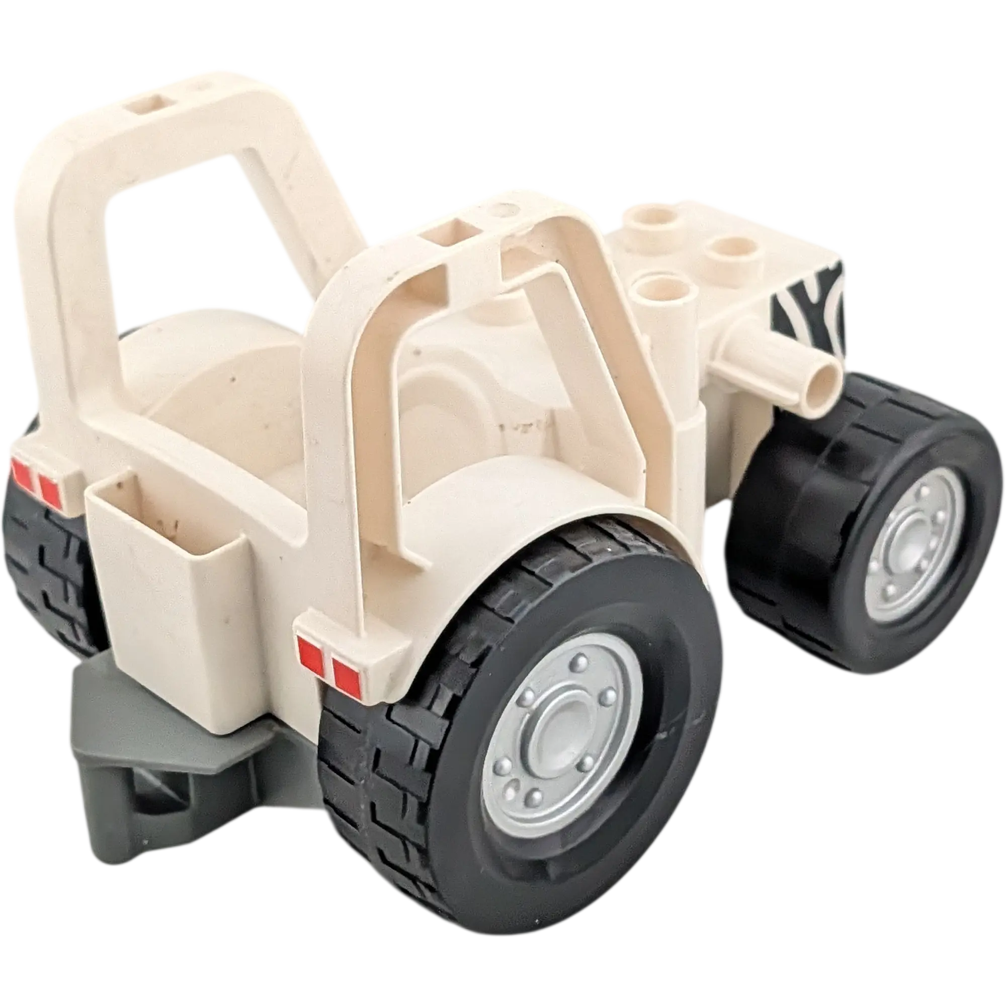Lego Duplo Traktor Weiß mit Zebrastreifen Safari Zoo Räder Schwarz Weiß, Ansicht 2