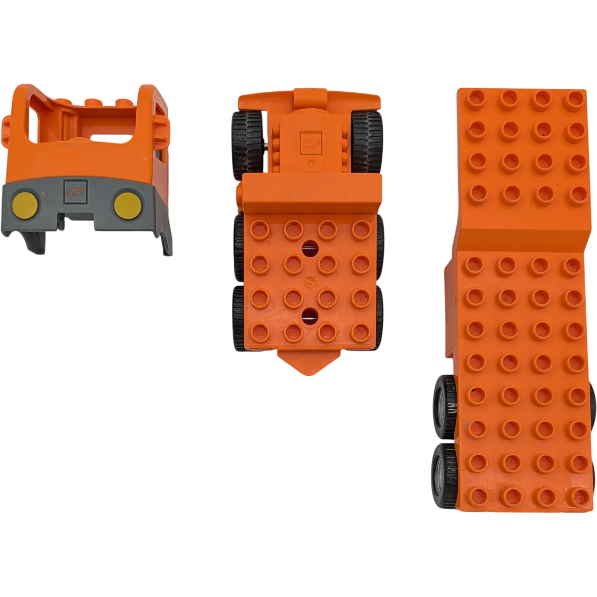 Lego Duplo Lastwagen Orange Führerhaus kippbar mit langem Anhänger