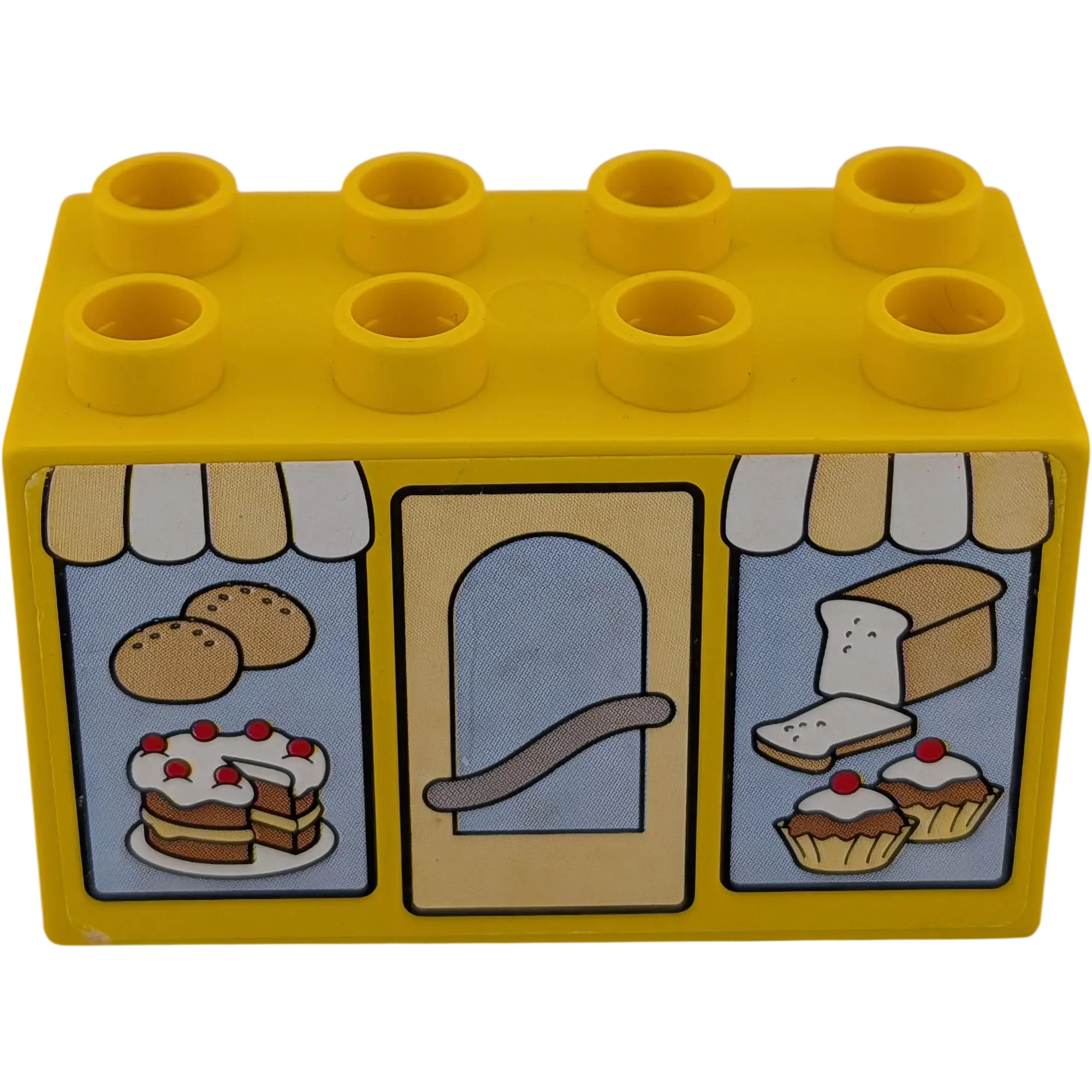 Lego Duplo 31111 Stein Gelb beidseitig beklebt mit Backwaren Bäckerei Backstube Cafe 2x4x2