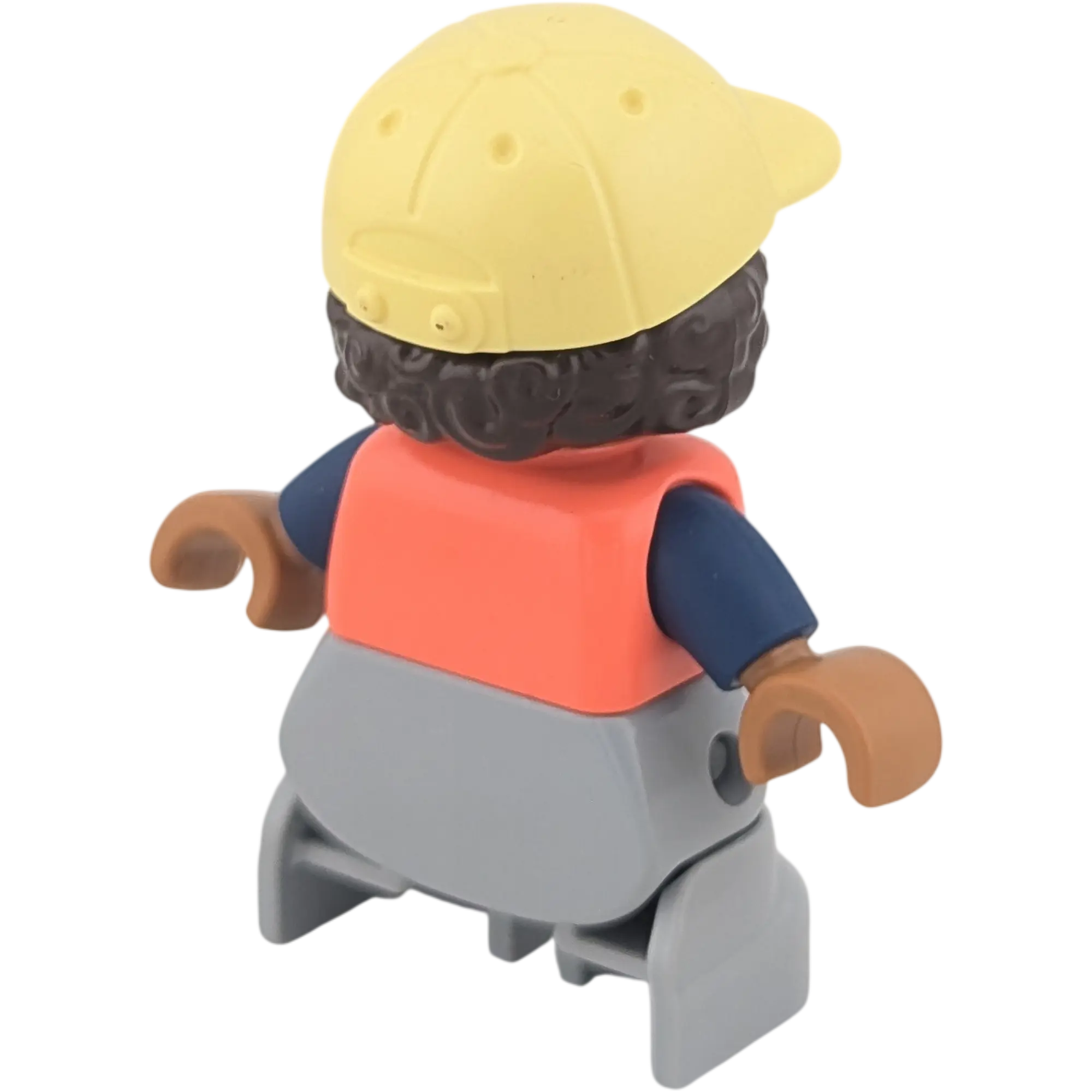 Lego Duplo Figur Mädchen brauner Teint gelbe Cape pinke Weste graue Hose