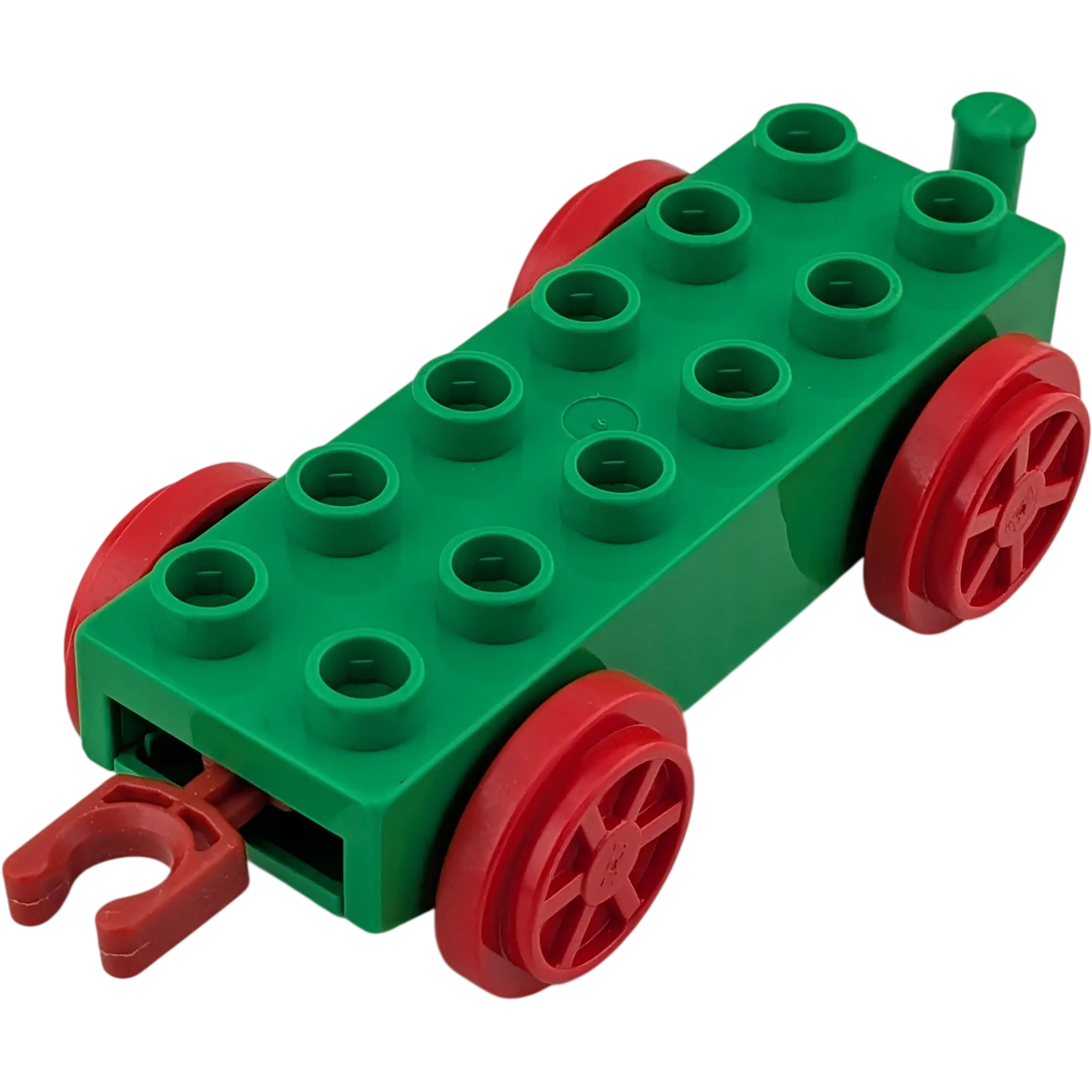 Lego Duplo Eisenbahn Anhänger Grün Rot mit beweglichem Glied, Ansicht 2