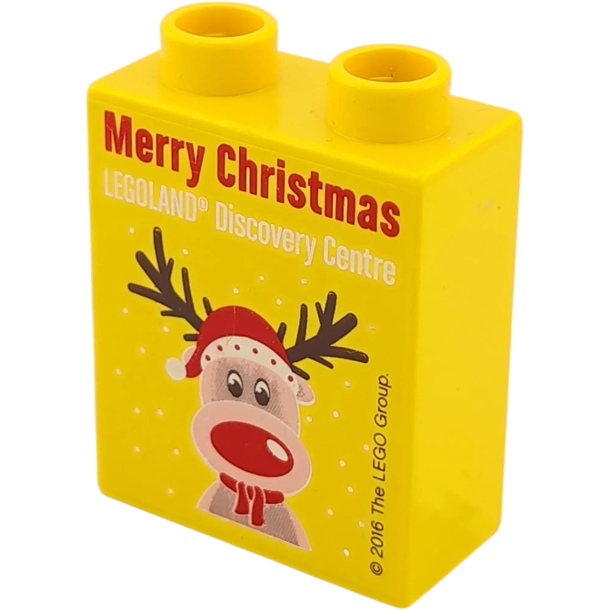 Lego Duplo 4066 Stein 1x2x2 Gelb mit Merry Christmas und Elch Legoland Discovery 2016