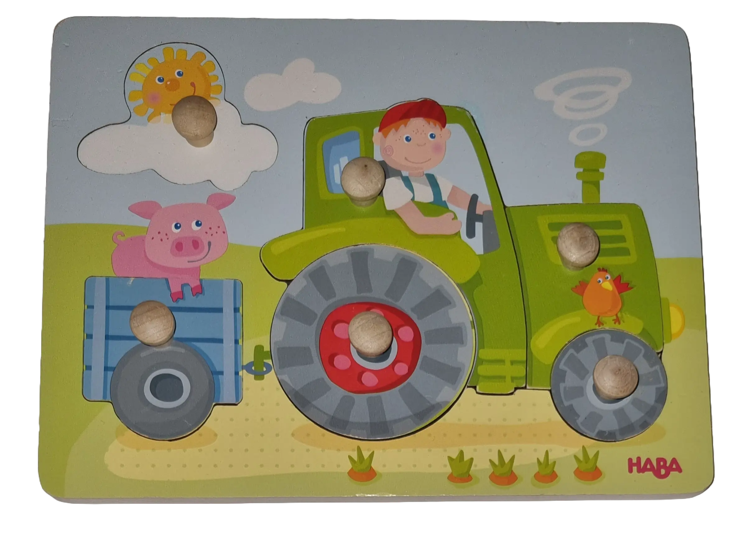 Haba Holzpuzzle mit Griff Traktor 6 Teile