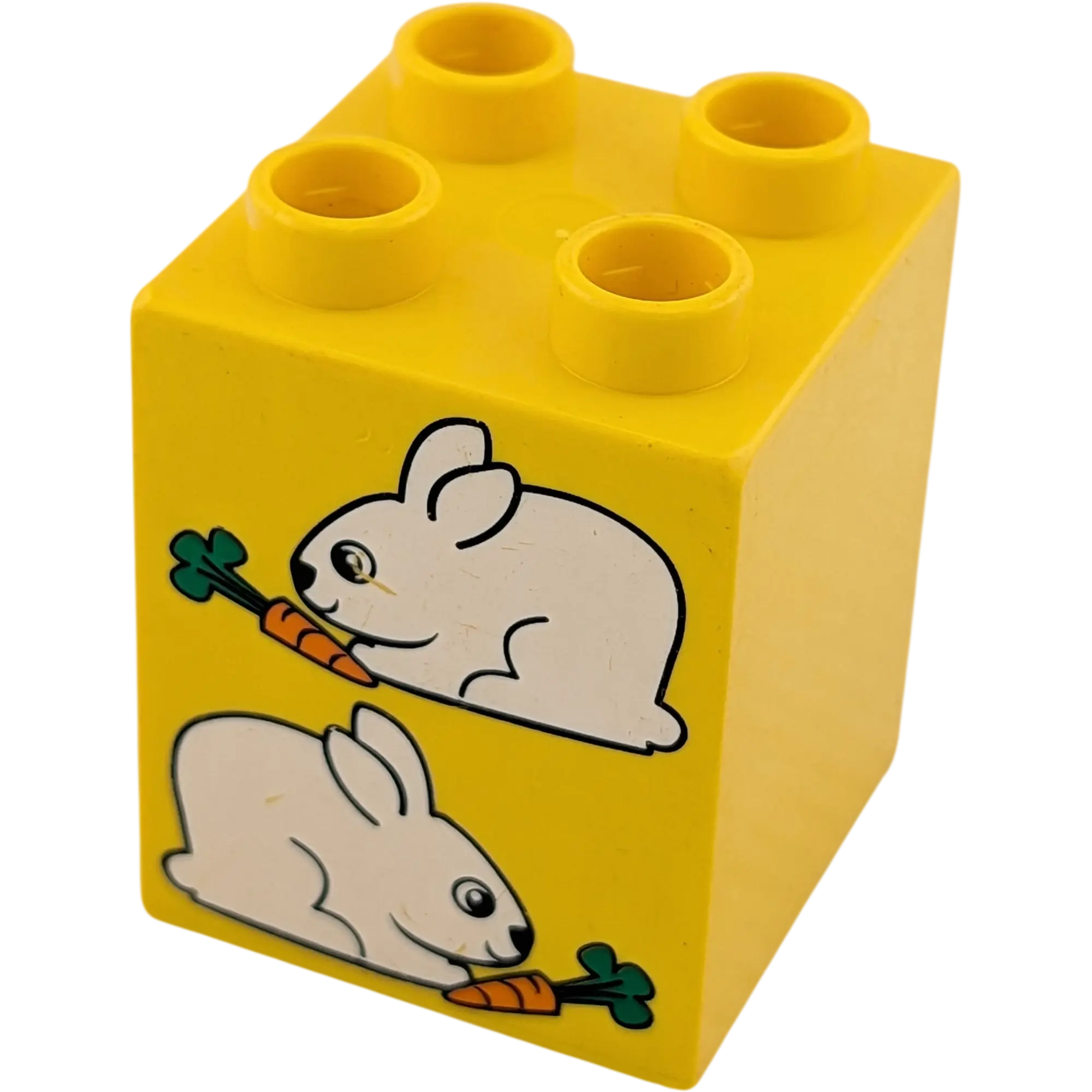 Lego Duplo 2x2x2 Doppelstein Gelb mit Zwei Hasen und 2 Möhren