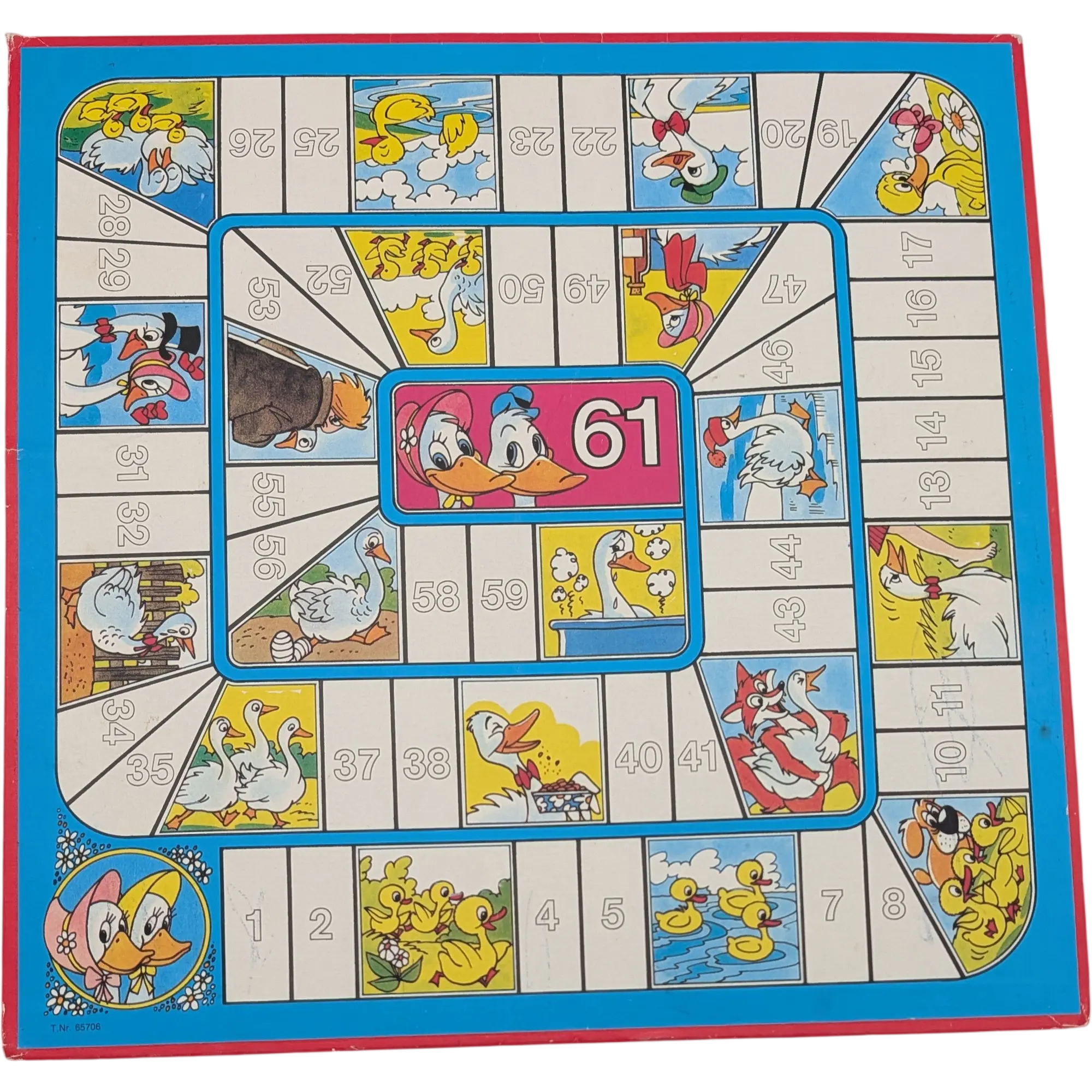 Spielplan Spielbrett Gänsespiel 61 Felder mit Comic Gänsen und Mensch ärgere dich nicht beidseitig bedruckt