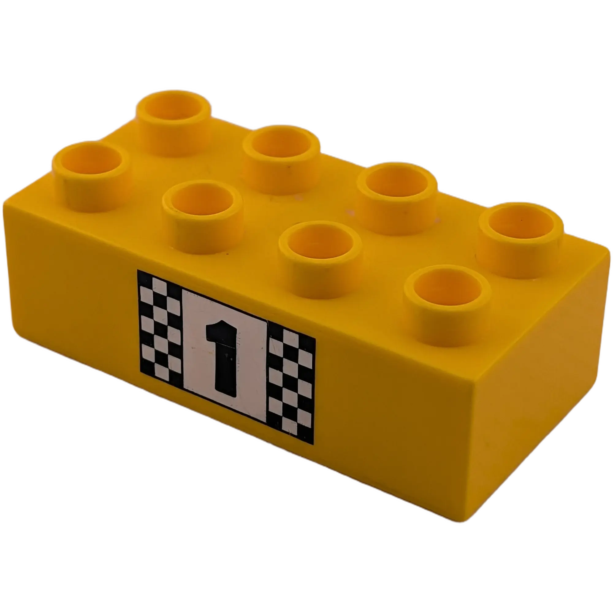 Lego Duplo 2x4 Stein 3011 Gelborange Bedruckt mit Flagge Ziel Zahl Eins