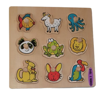 Charls Toys Holzpuzzle Tiere 9 Teile Griffpuzzle