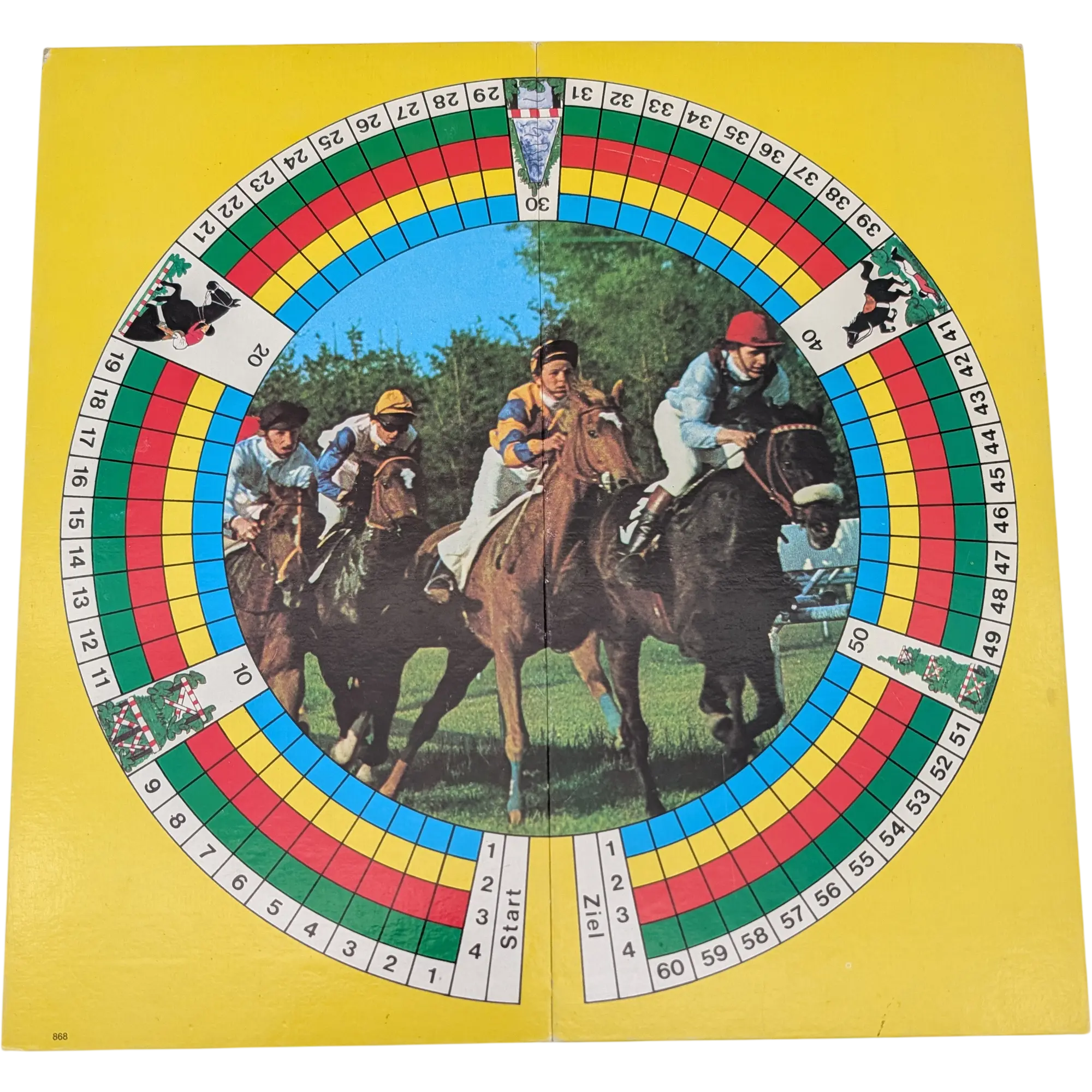 Spielplan Spielbrett Pferderennen Rückseite Gänsespiel