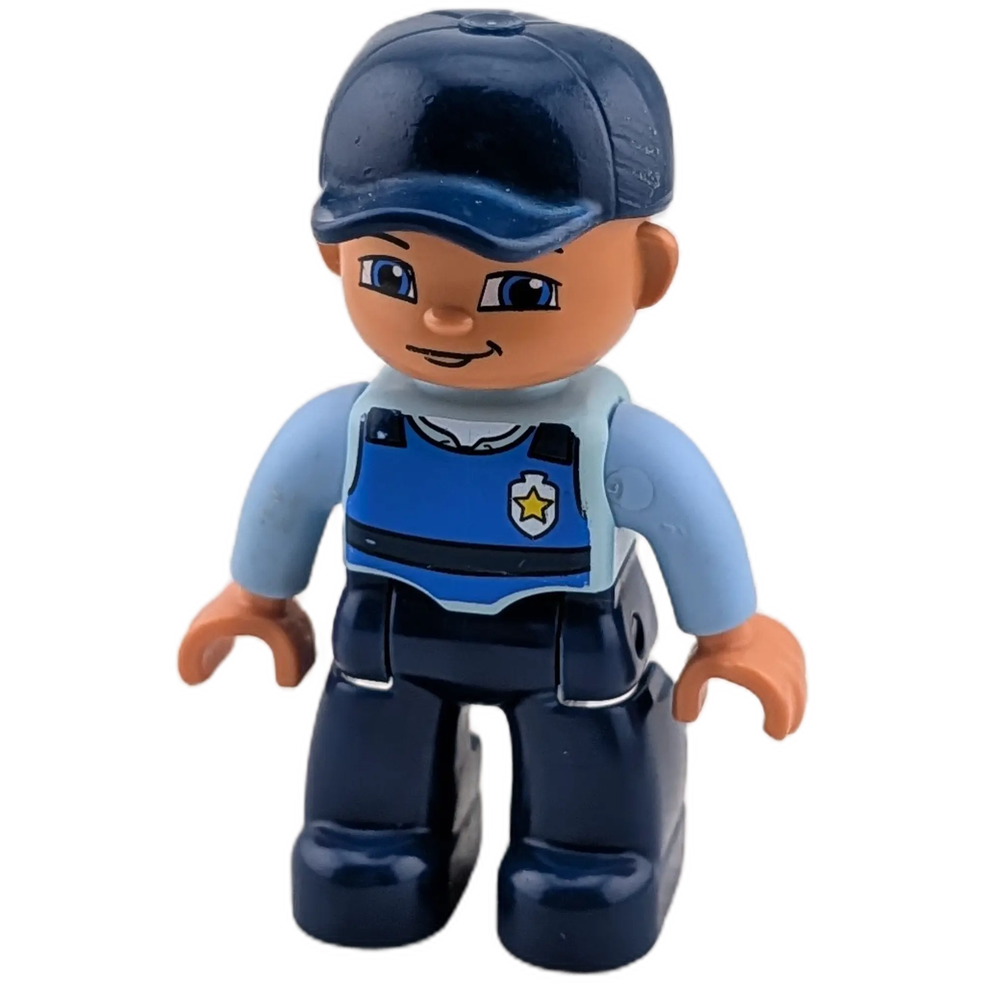 Lego Duplo Mann Polizist Sheriff mit Schusssichererweste und Stern Cape Blau