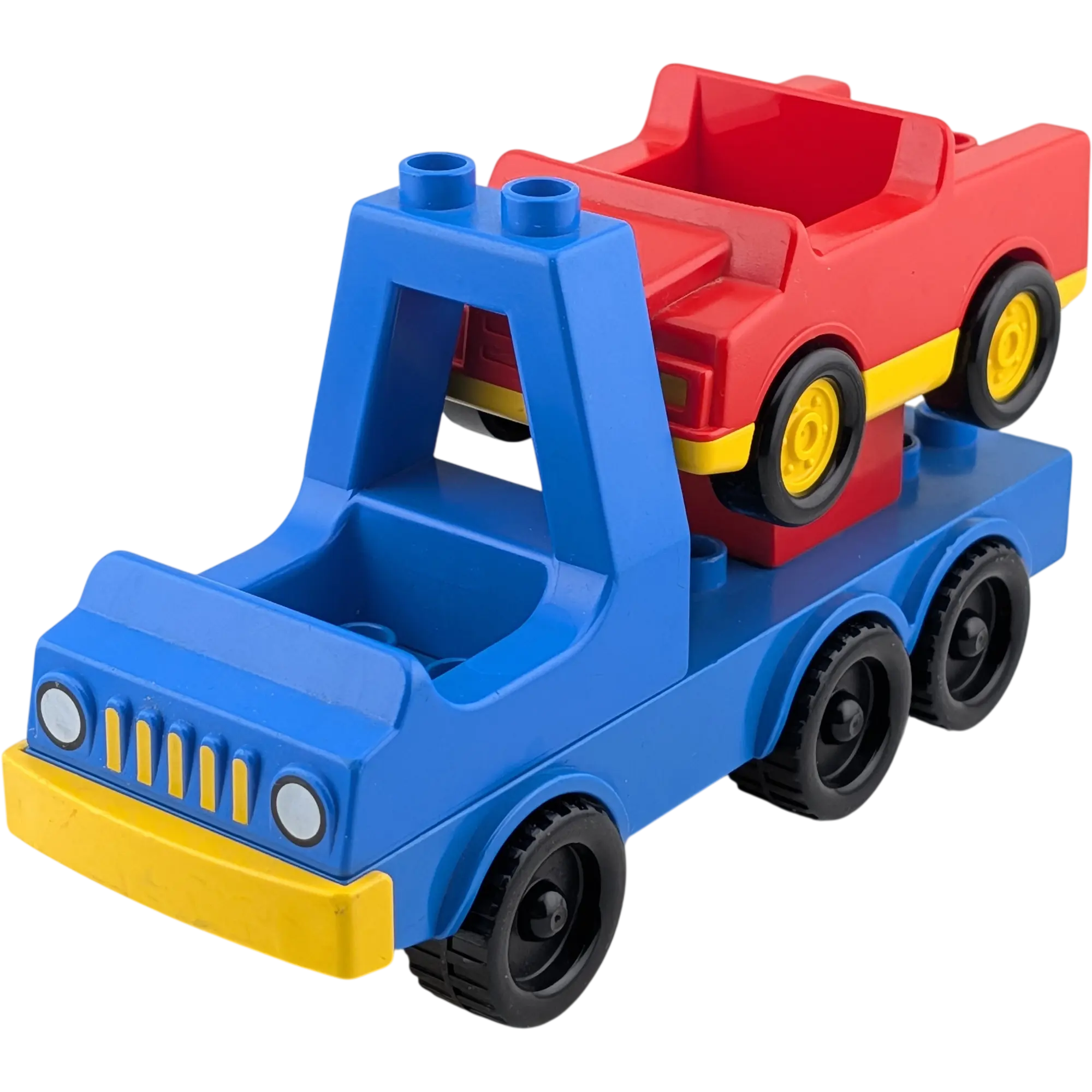 Lego Duplo Autotransporter Lastwagen LKW Blau gelb mit rotem Auto