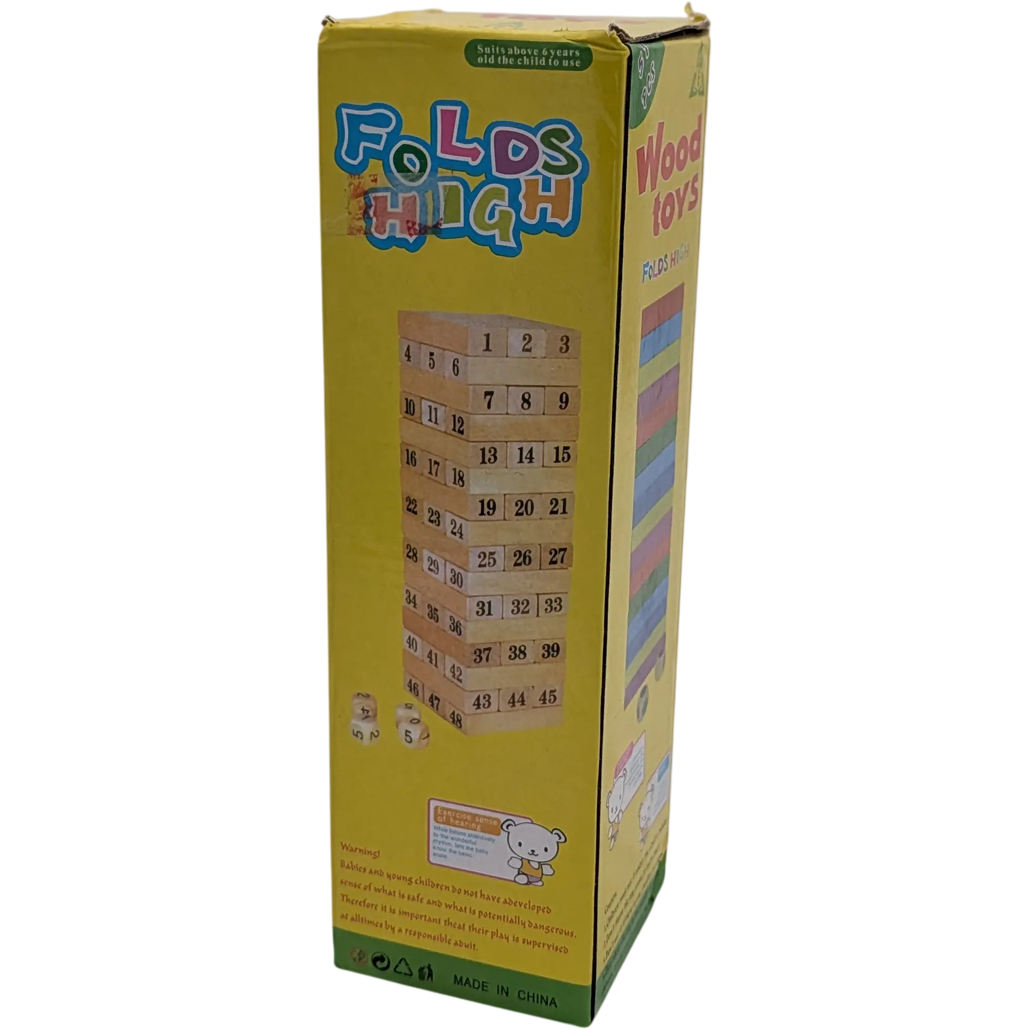 Holz Wackelturm Folds High bunt mit Farbwürfeln Stapelspiel