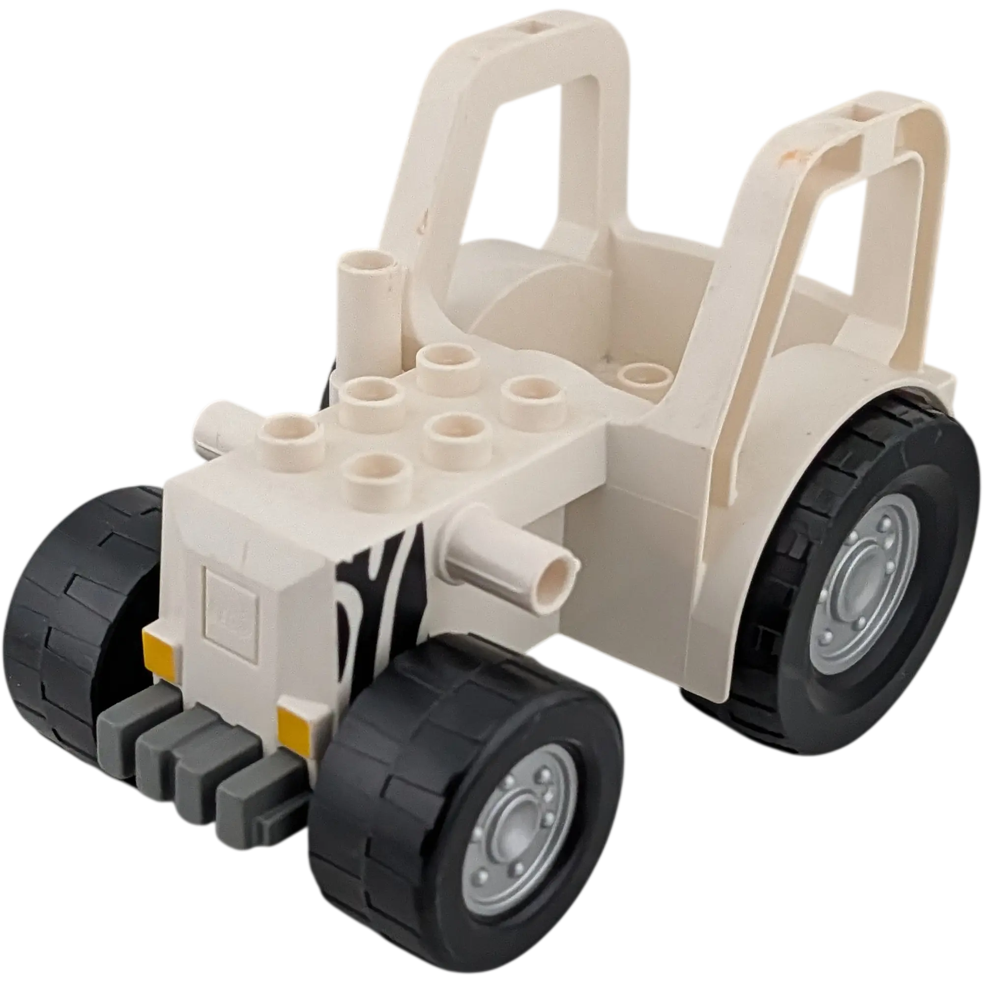 Lego Duplo Traktor Weiß mit Zebrastreifen Safari Zoo Räder Schwarz Weiß