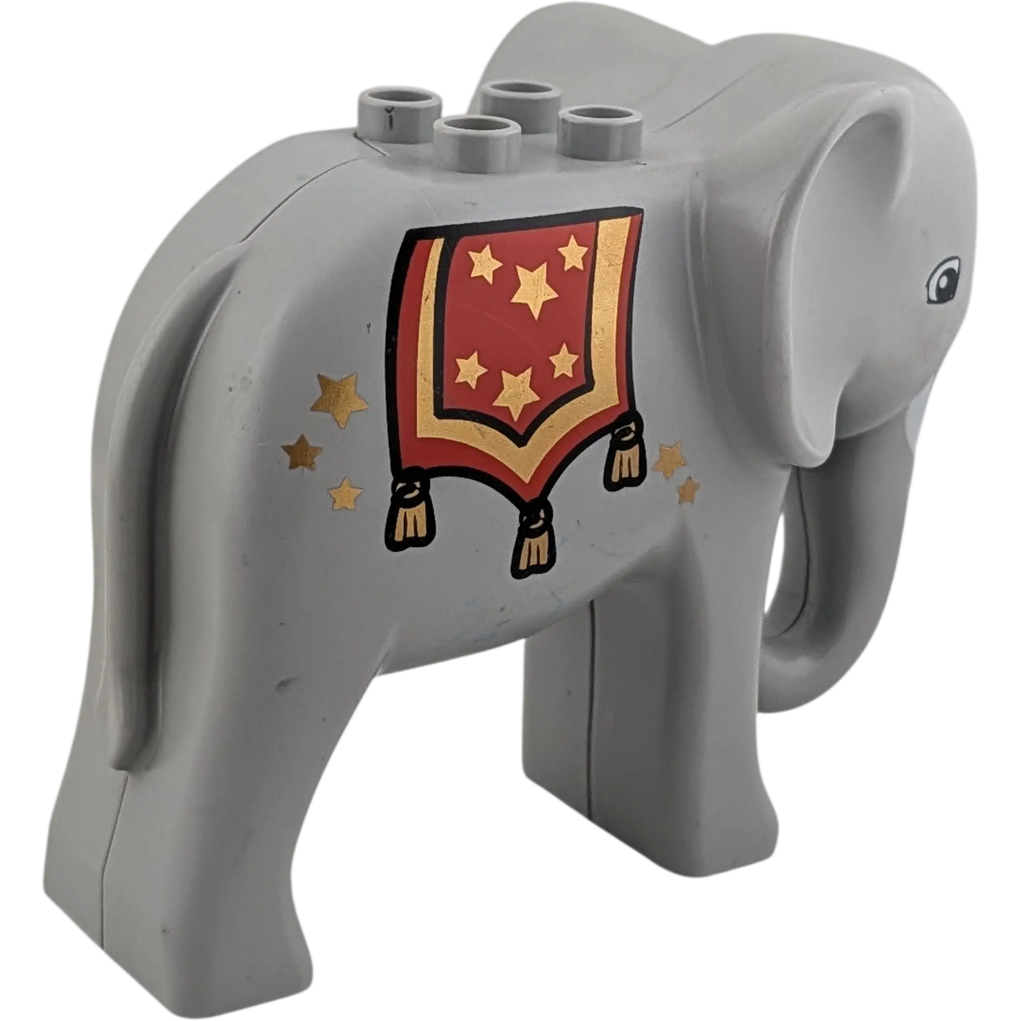 Lego Duplo Zirkus Elefant Hellgrau mit roter Decke und goldenen Sternen, Ansicht 2