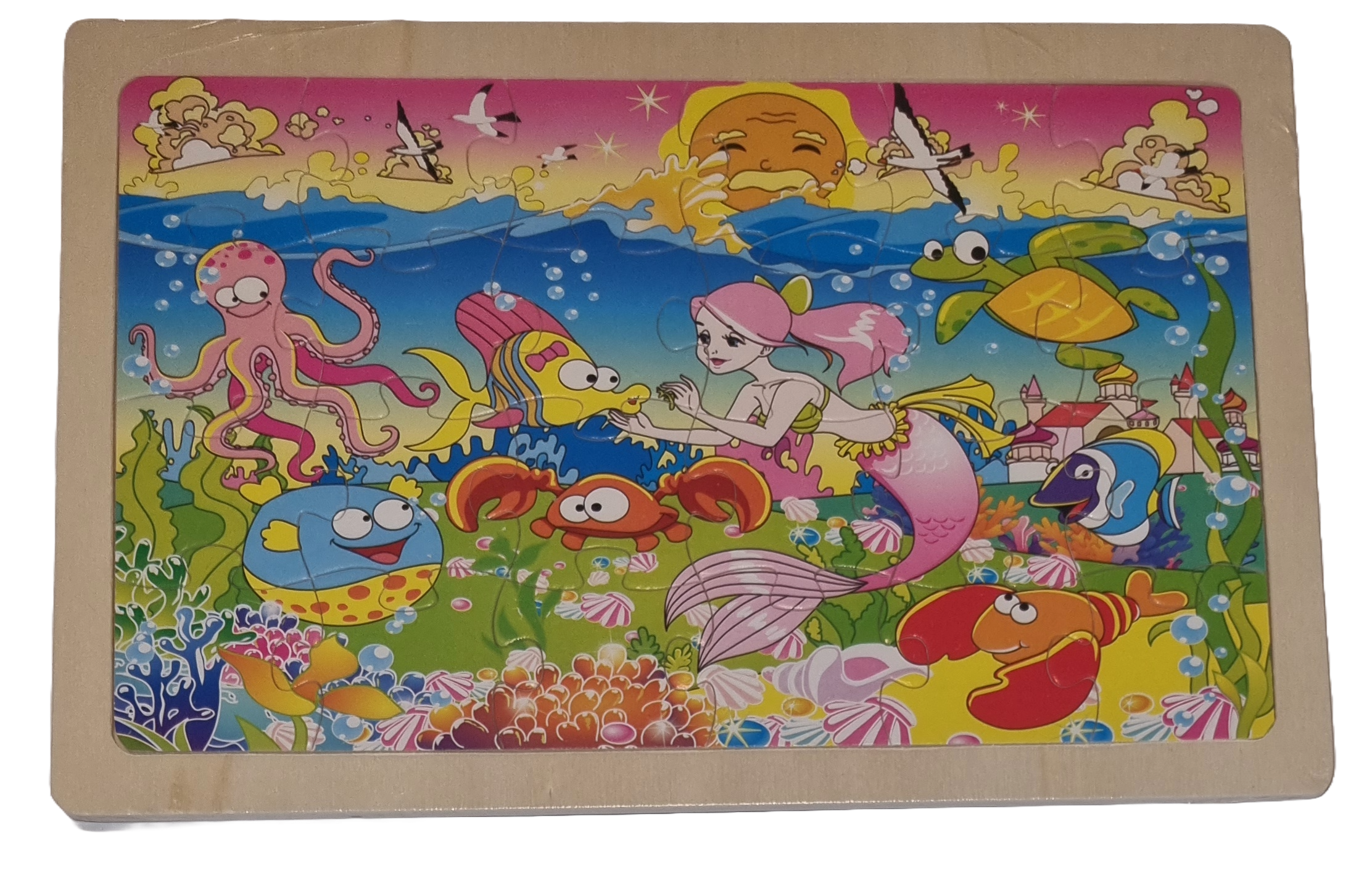 Holzpuzzle 24 Teile Im Meer, Meerjungfrau und Tiere