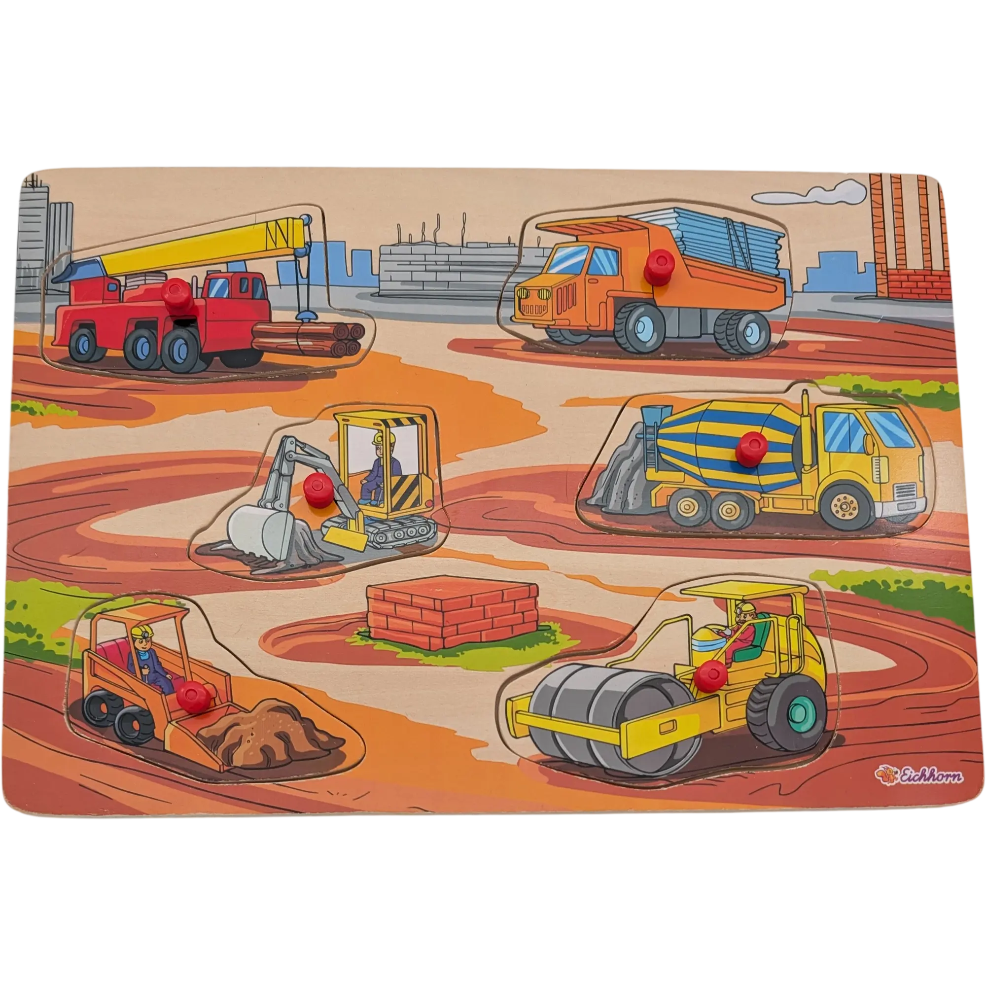 Eichhorn Steckpuzzle Holzpuzzle 6 Teile Baustellenfahrzeuge