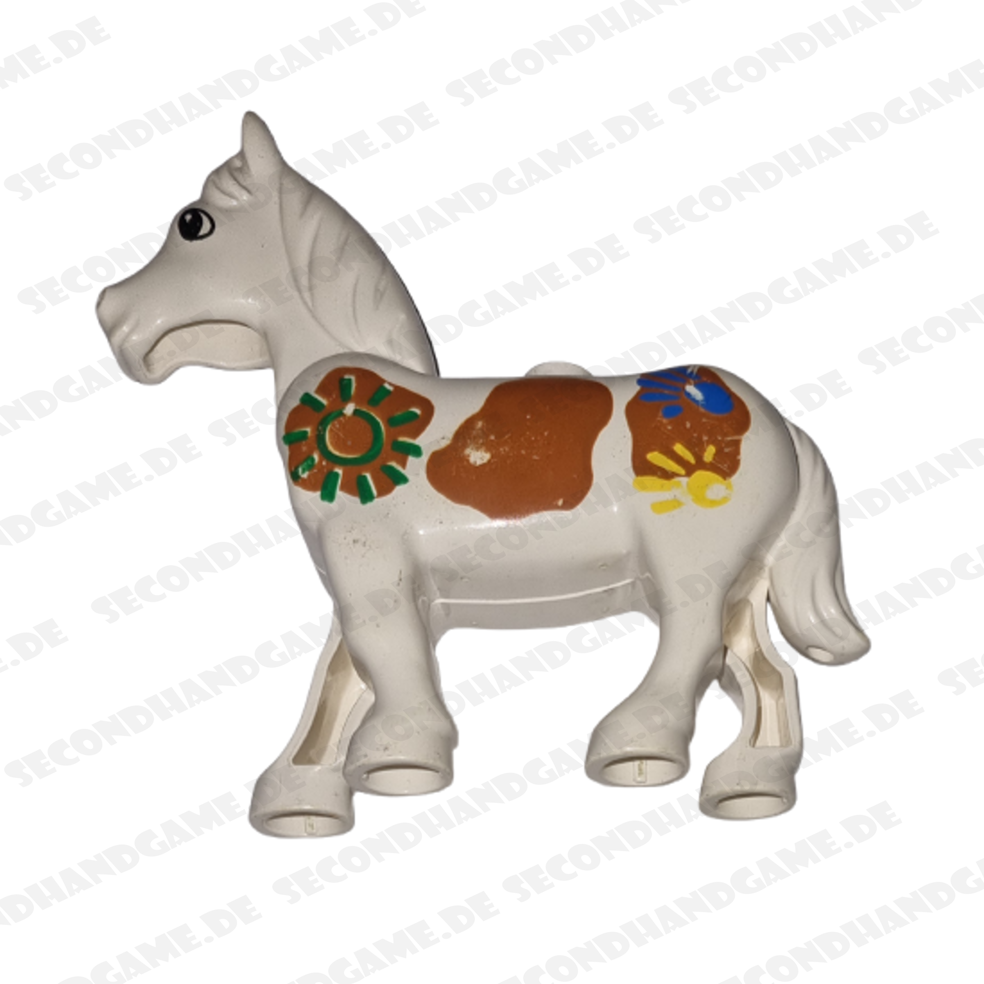Lego Duplo Pferd Weiß mit beweglichem Kopf und bunter Bemalung