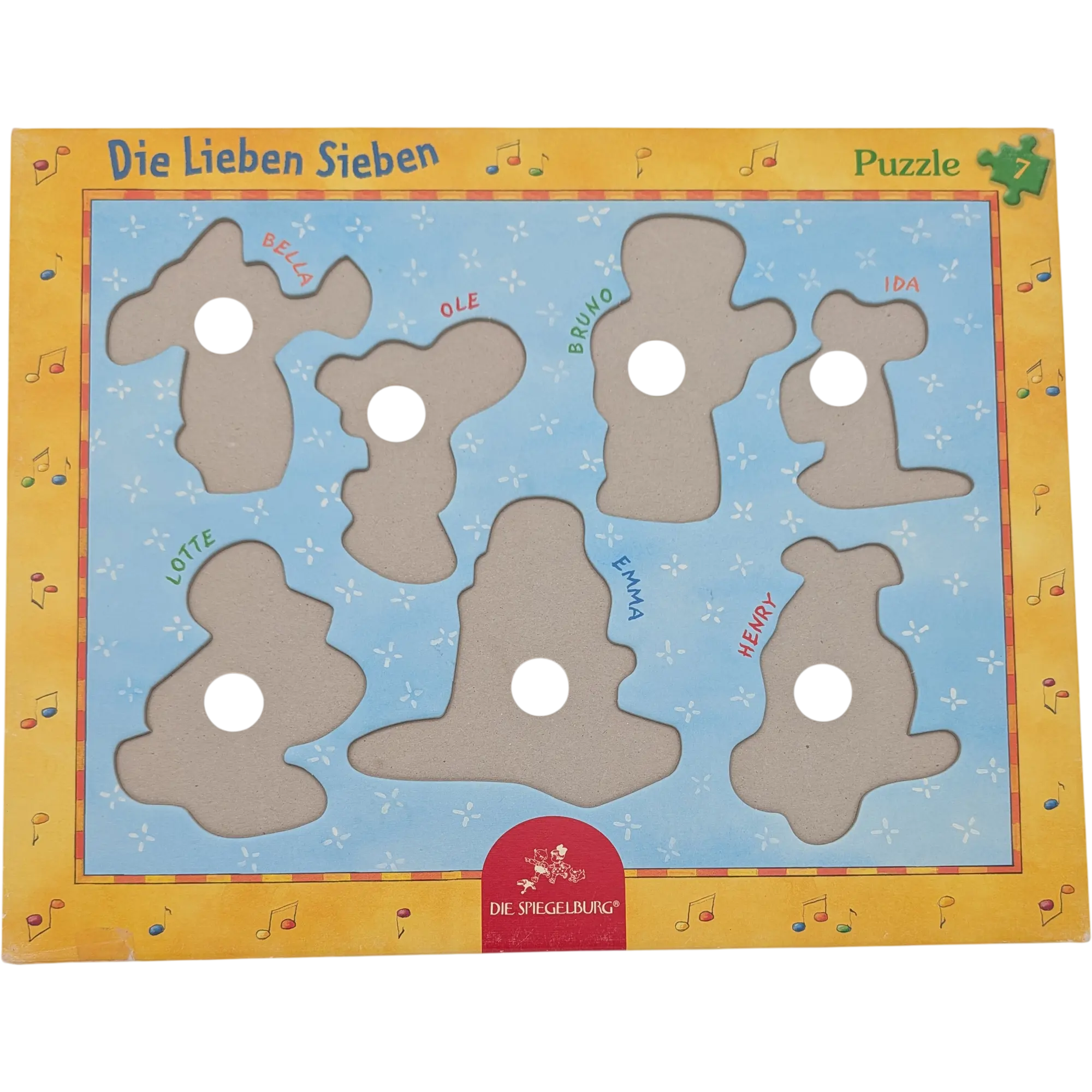 Die Spiegelburg Rahmenpuzzle Grifflochpuzzle Die lieben Sieben 7 Teile 20251/1 Unsere Lieblingsinstrumente, Ansicht 2