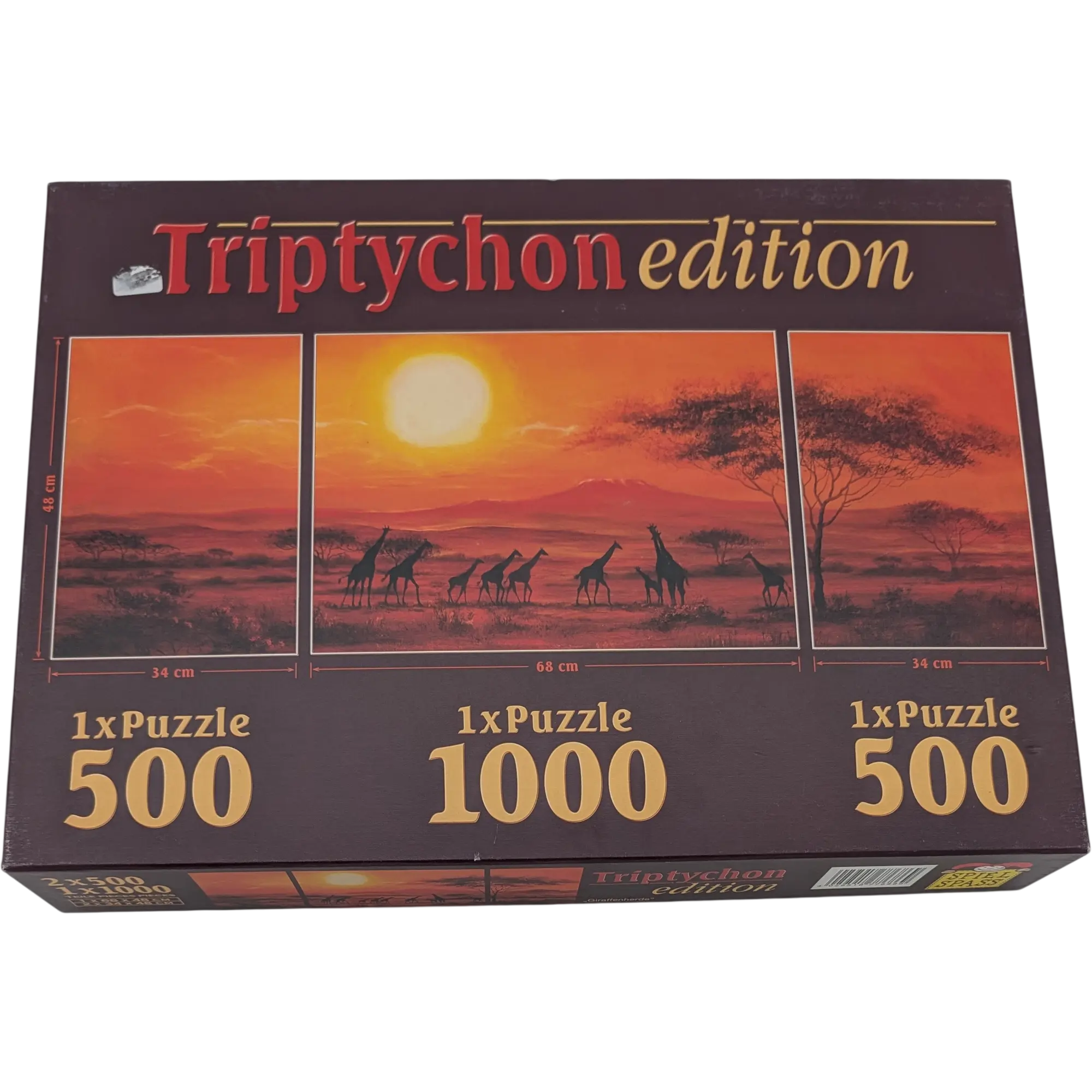 Spiel Spass Triptychon edition Giraffen im Sonnenuntergang Puzzle 2x 500 Teile + 1000 Teile 716869