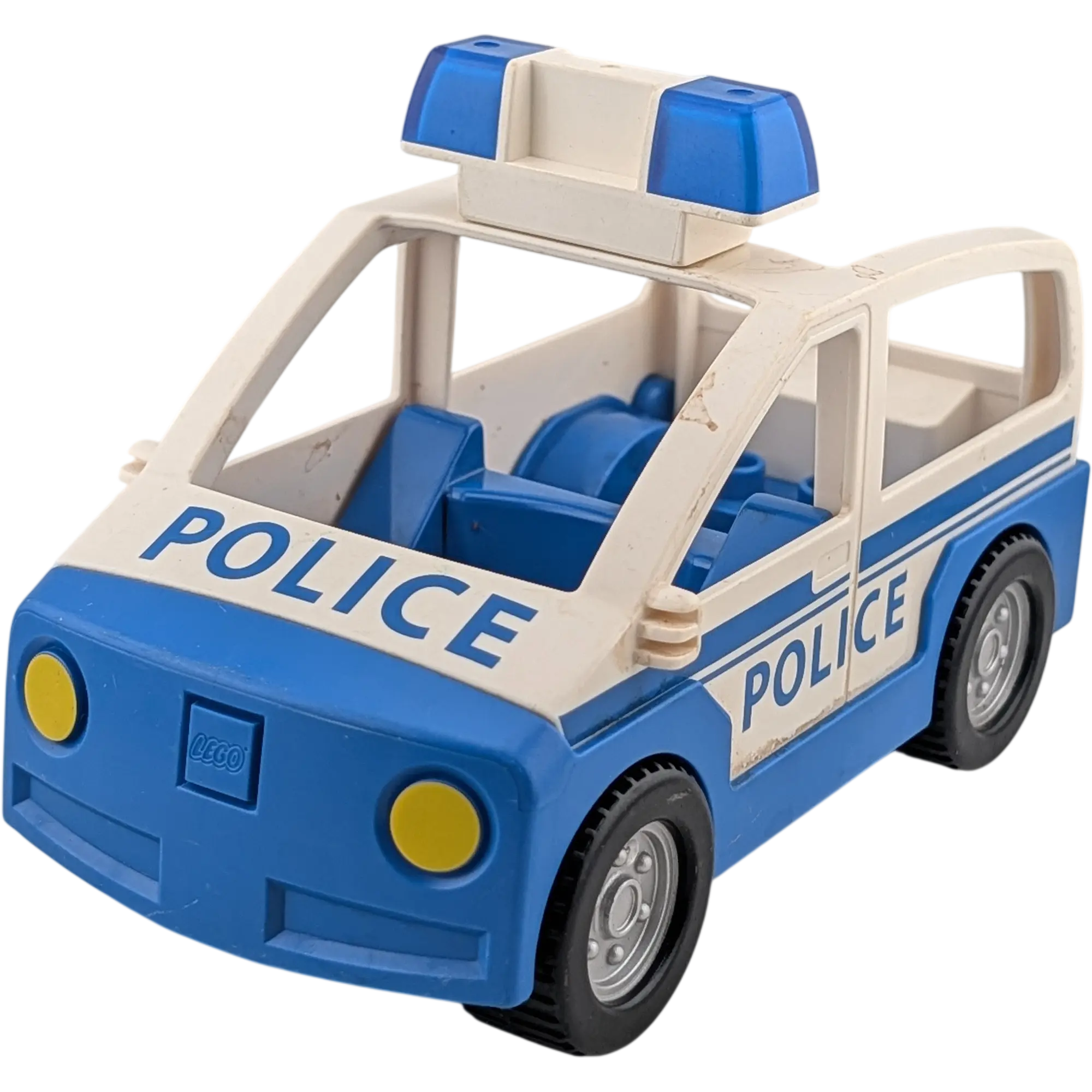 Lego Duplo Polizeiauto Groß Weiß Blau Aufschrift Police mit Blaulicht und Tür