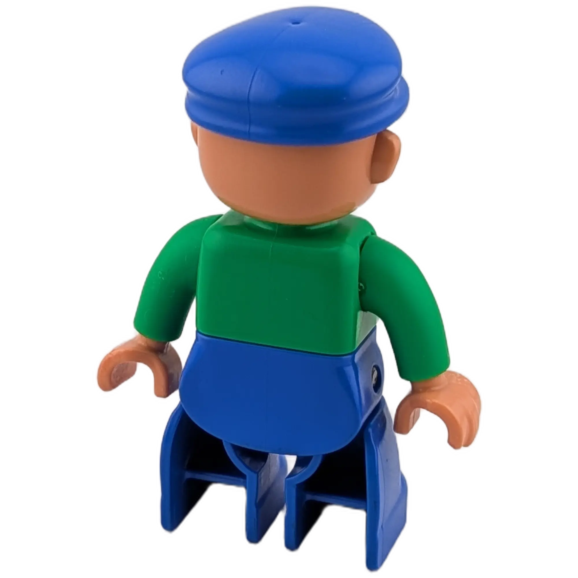 Lego Duplo Figur Mann mit blauer Latzhose und blauer Cape, gelbes Halstuch Opa, Ansicht 2