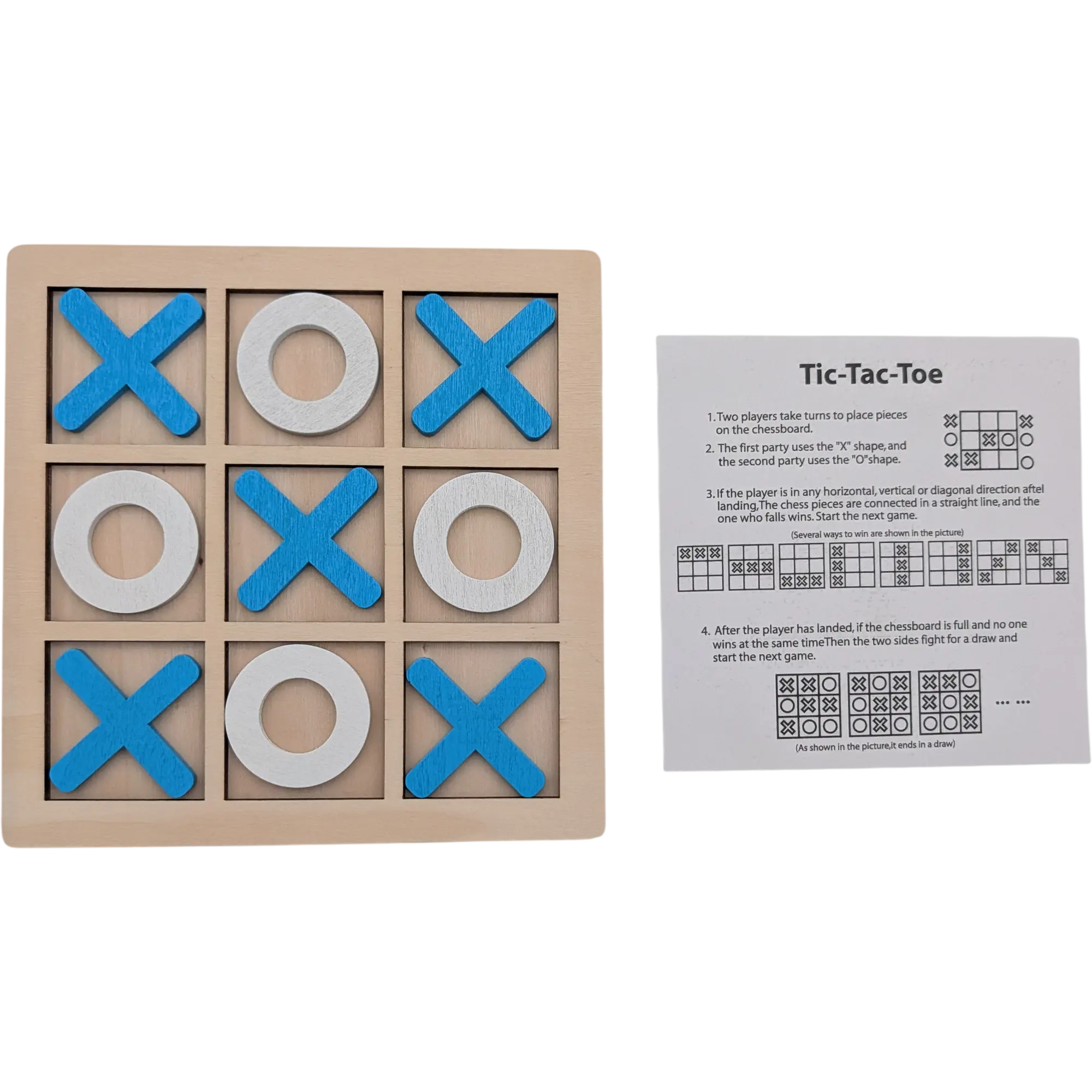 Holz Tic-Tac-Toe Spiel Drei gewinnt XO Blau Weiß Reisespiel