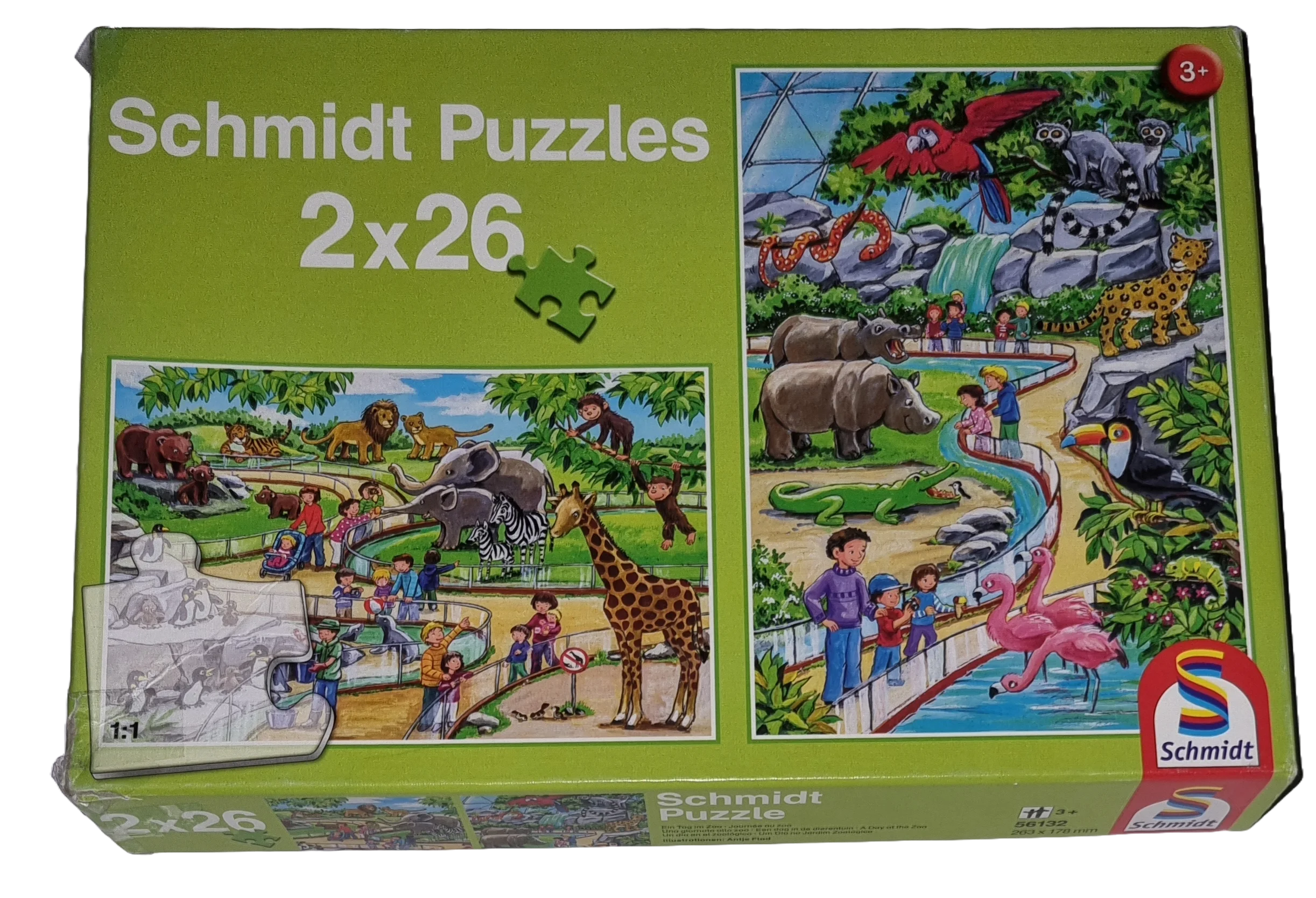 Schmidt Puzzle 2 x 26 Teile Ein Tag im Zoo 56132