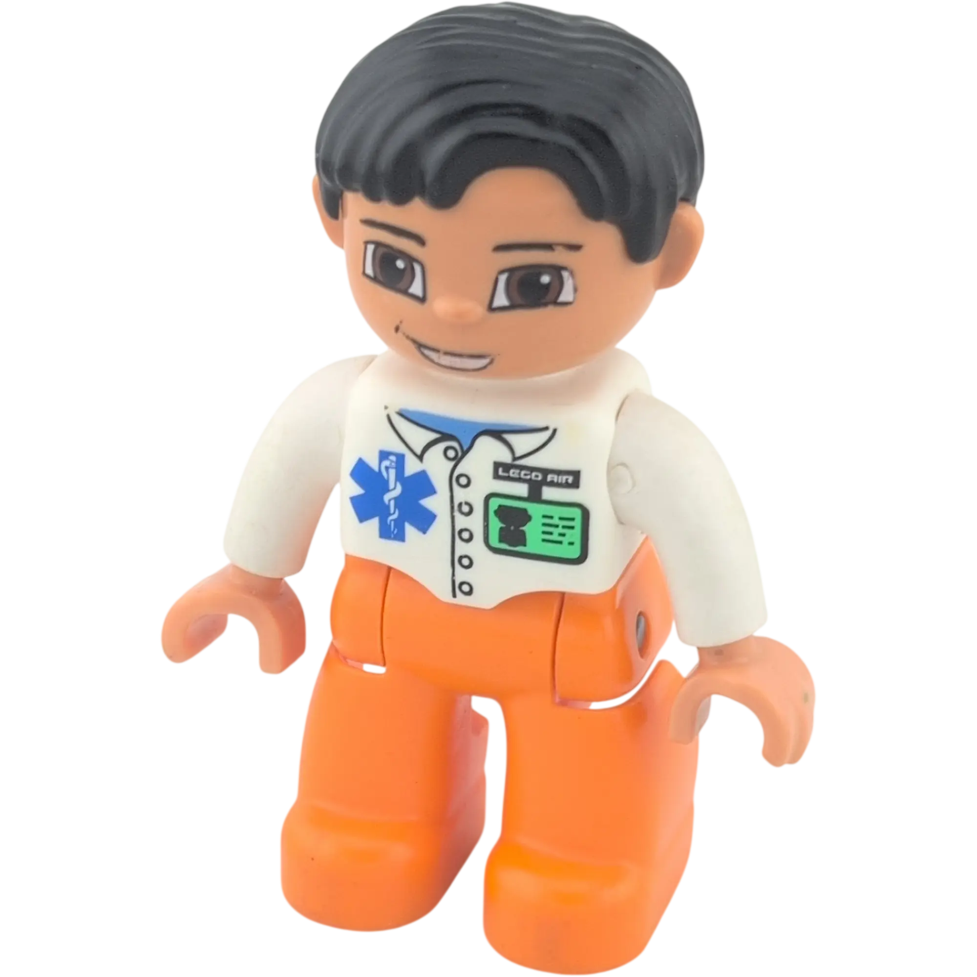Lego Duplo 47394 Mann Sanitäter Arzt Pfleger weißer Kittel, orangene Hose, schwarze Haare