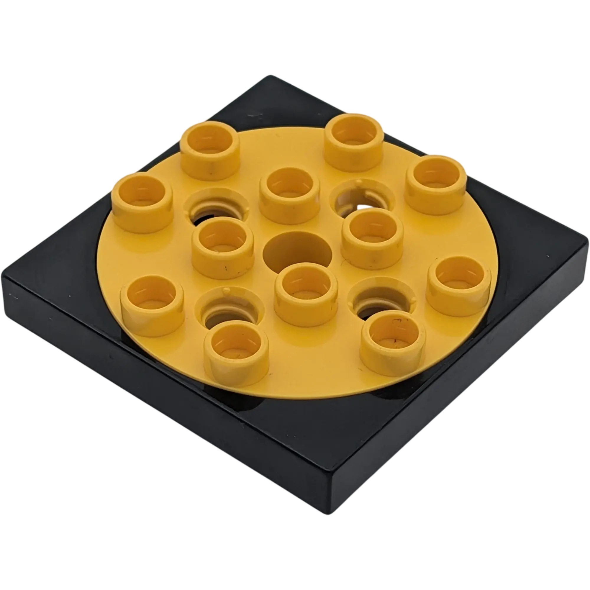 Lego Duplo Toolo 54308 Drehplatte / Drehscheibe 4x4 – Schwarz Gelb mit Schraube auf Podest 2x2