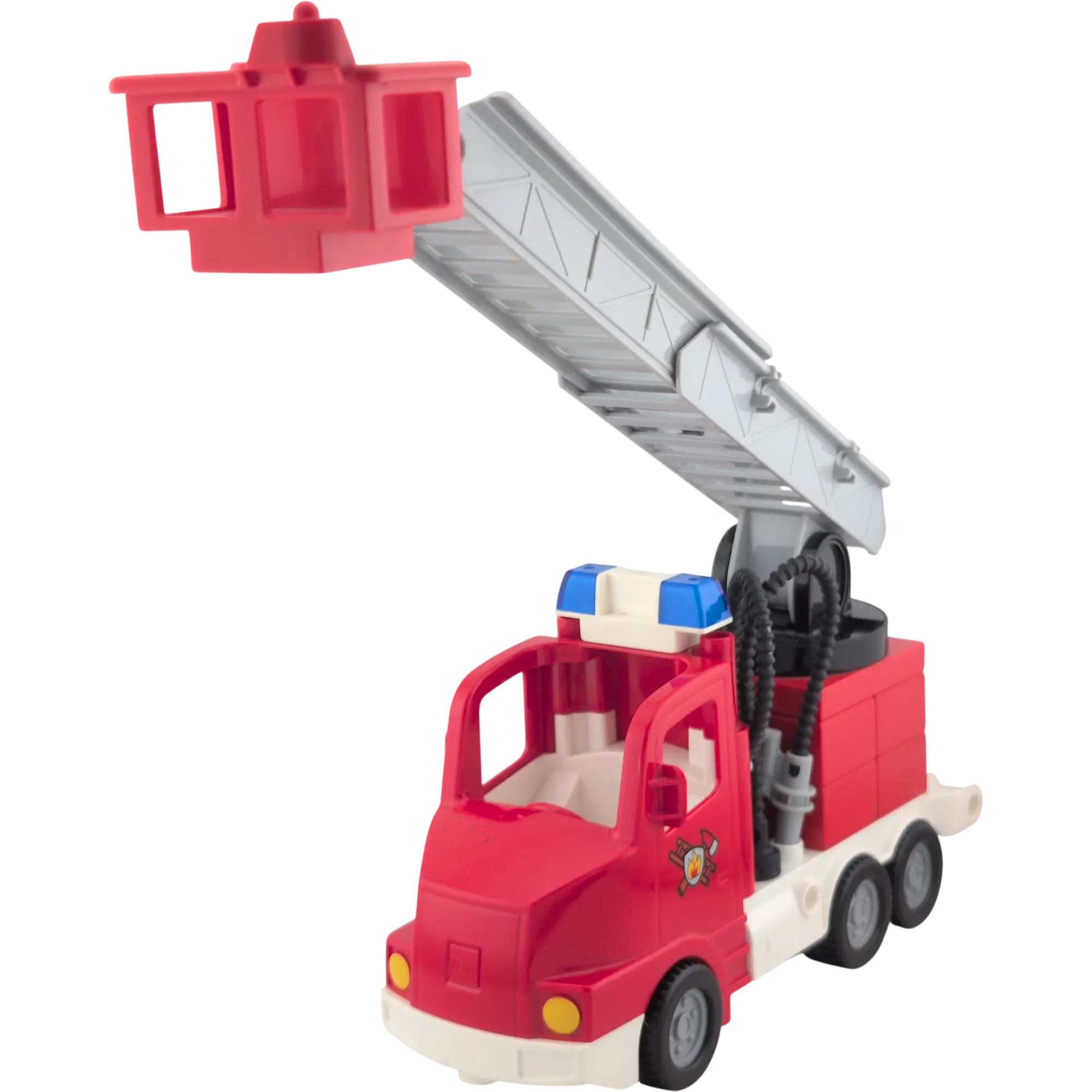 Lego Duplo Auto Rot Feuerwehrauto mit großer Drehleiter Blaulicht drei Schläuche