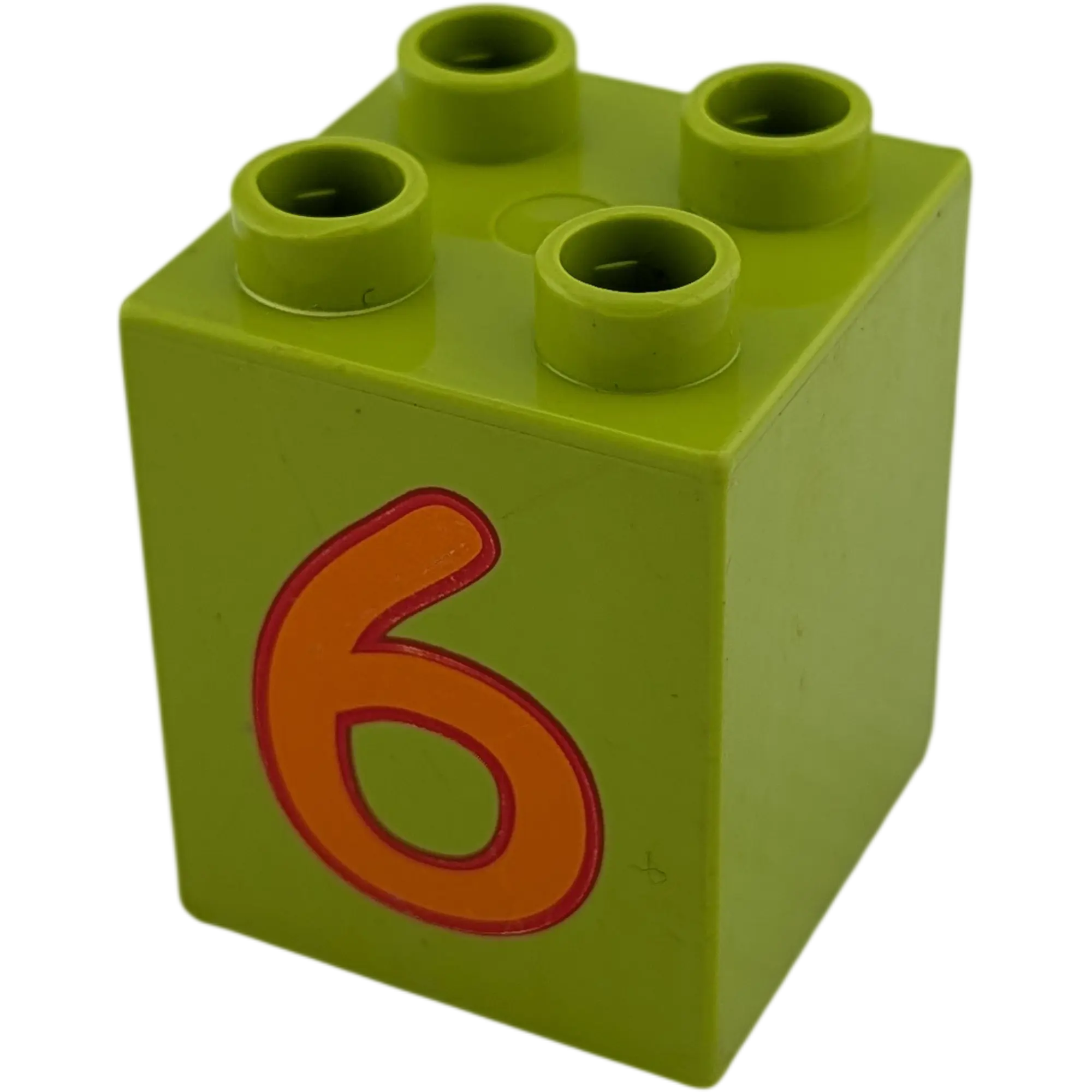 Lego Duplo 2x2x2 Doppelstein Lime mit Zahl Sechs Orange