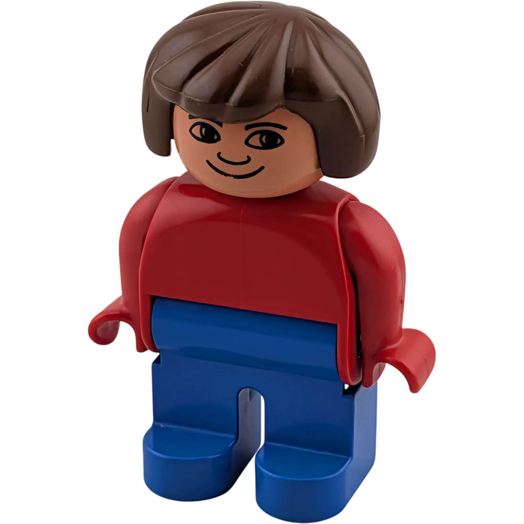 Lego Duplo Frau mit braunen Haaren blaue Hose und roter Jacke