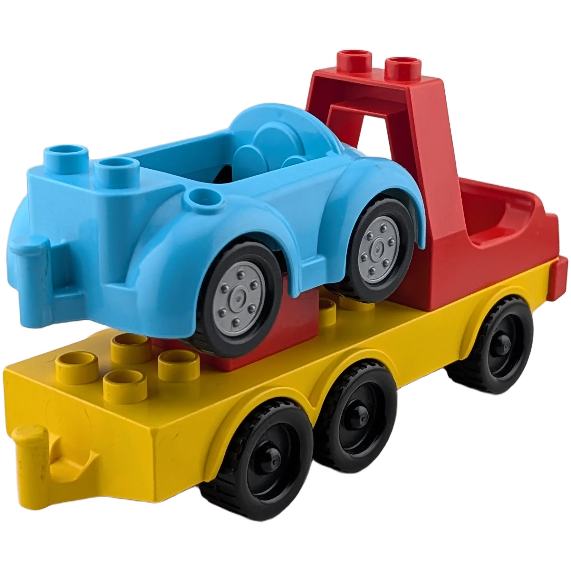Lego Duplo Autotransporter Lastwagen LKW Gelb Rot mit azur Auto, Ansicht 2