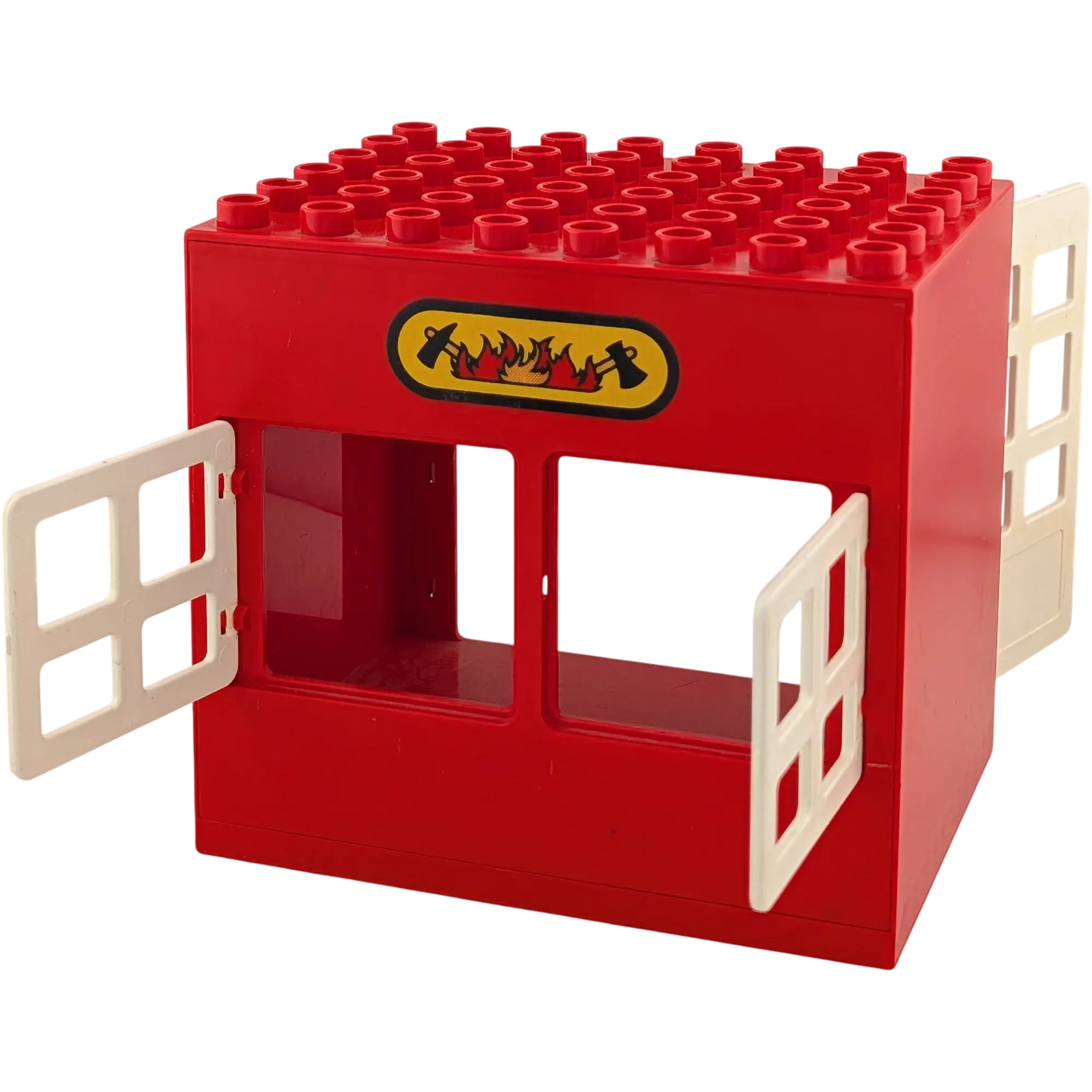 Lego Duplo Rot Feuerwache mit 2 Türen und zweiß Fenster Weiß 6x8 und weiße Tore