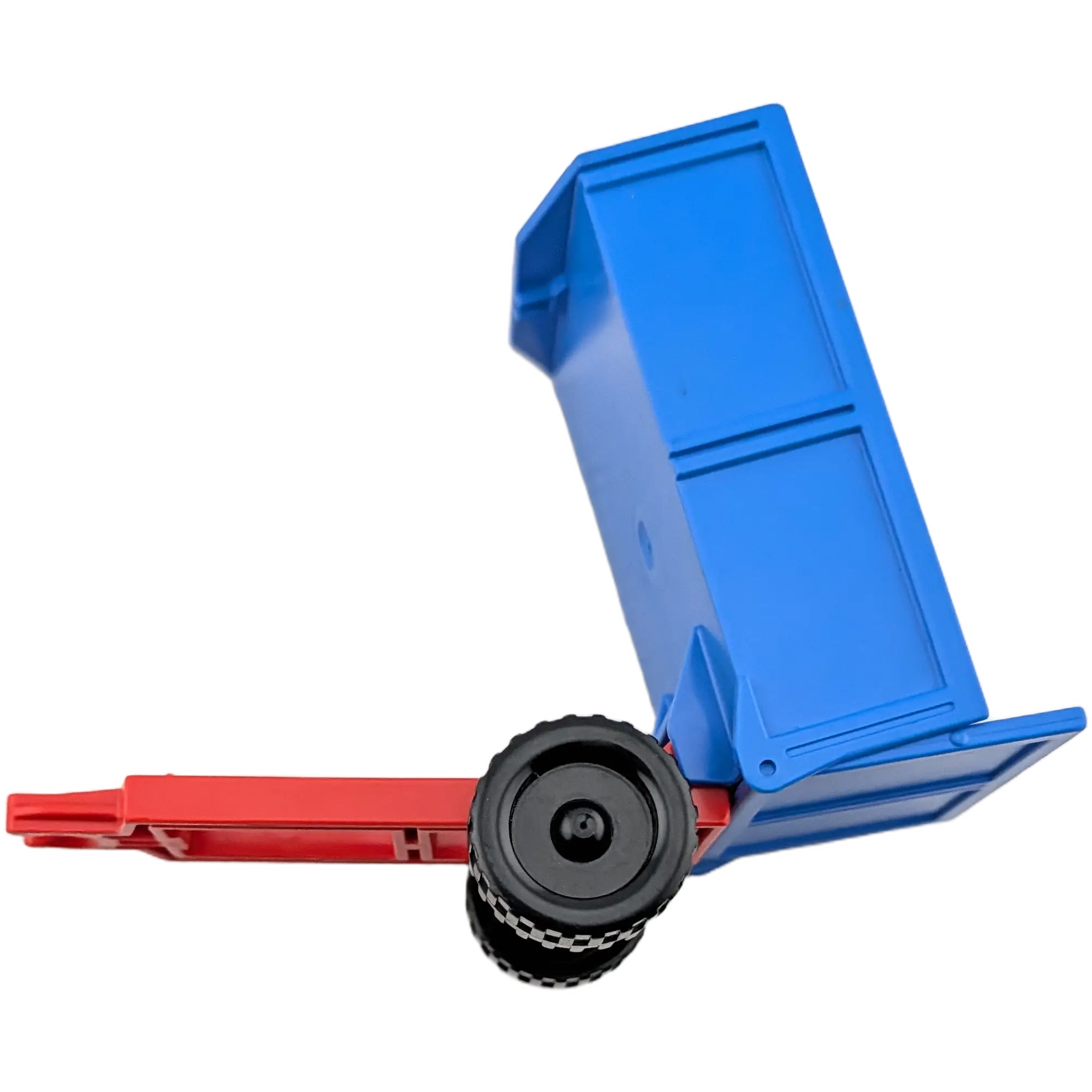 Lego Duplo 4821 Anhänger Blau mit Klappe mit rotem Unterteil auf Rädern, Ansicht 3
