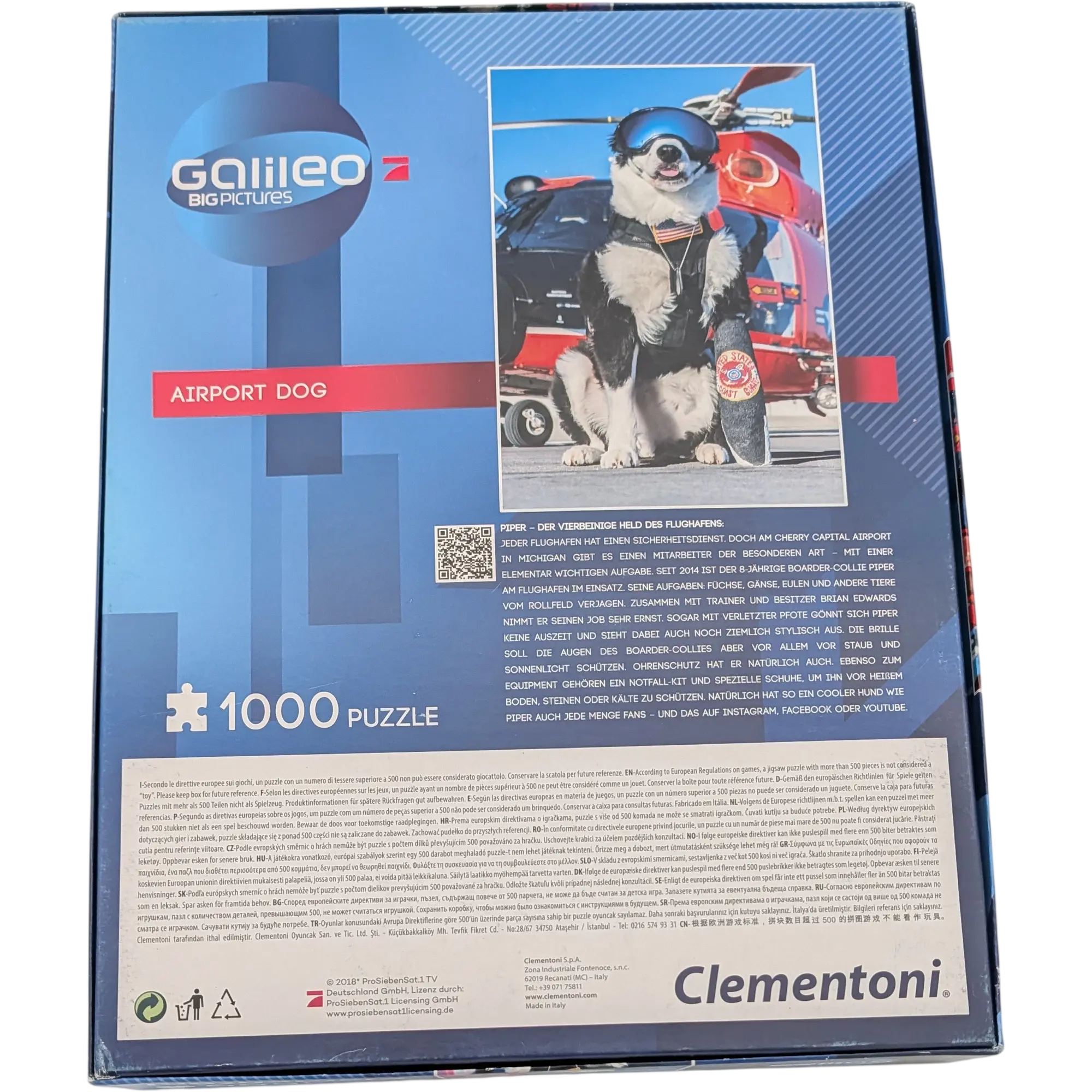 Clementoni Galileo Big Pictures Puzzle 1000 Teile 59087 Airport Dog