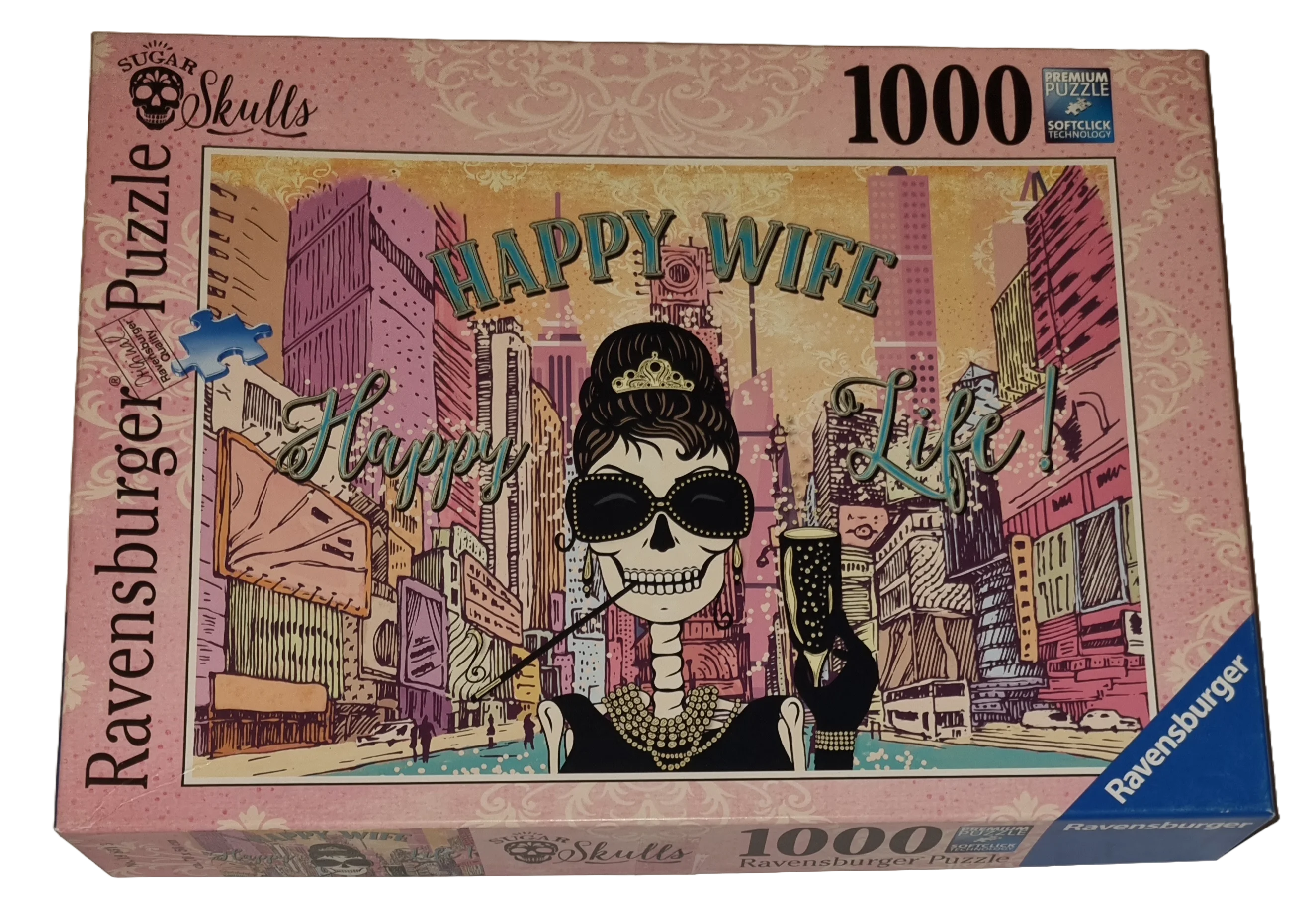 Ravensburger Premium Softclick Sugar Skulls Puzzle 1000 Teile 198313 Happy Wife Happy Life