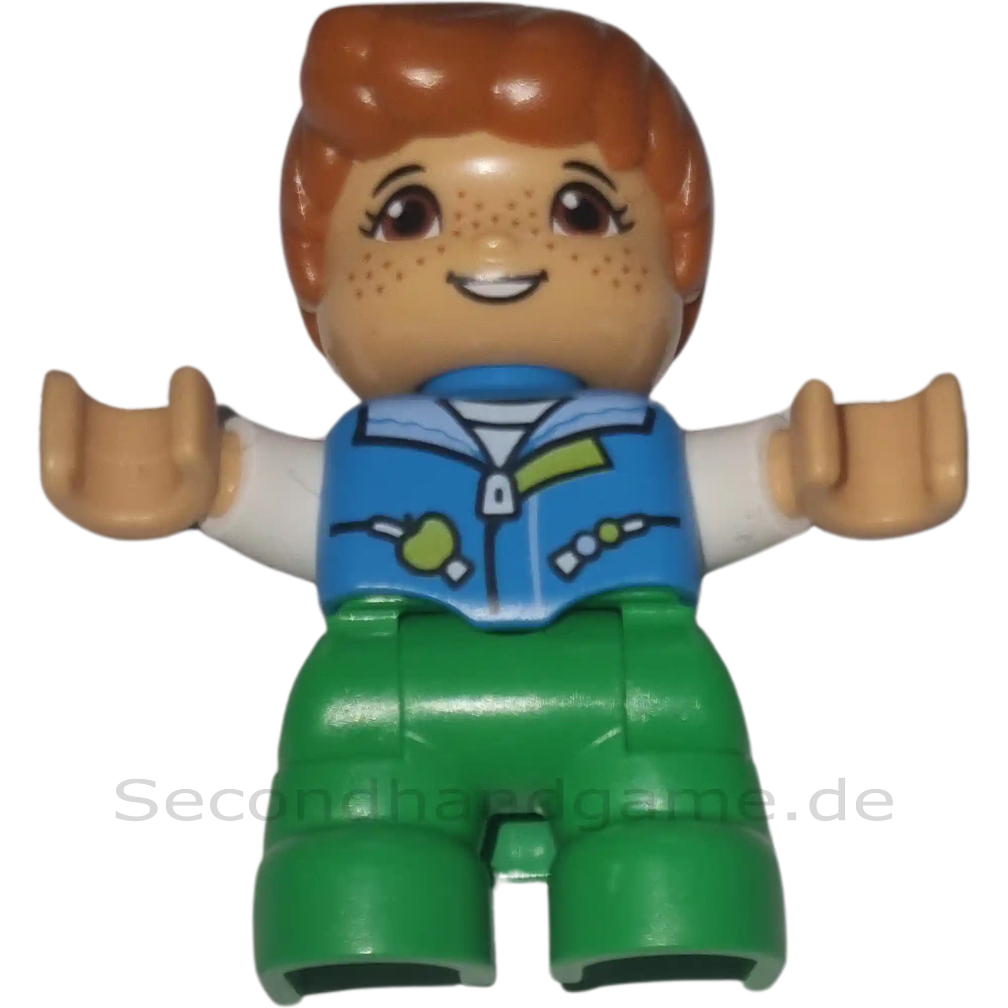Lego Duplo Figur Junge 125H4 Kind mit Sommersprossen Blaue Jacke Grüne Hose 