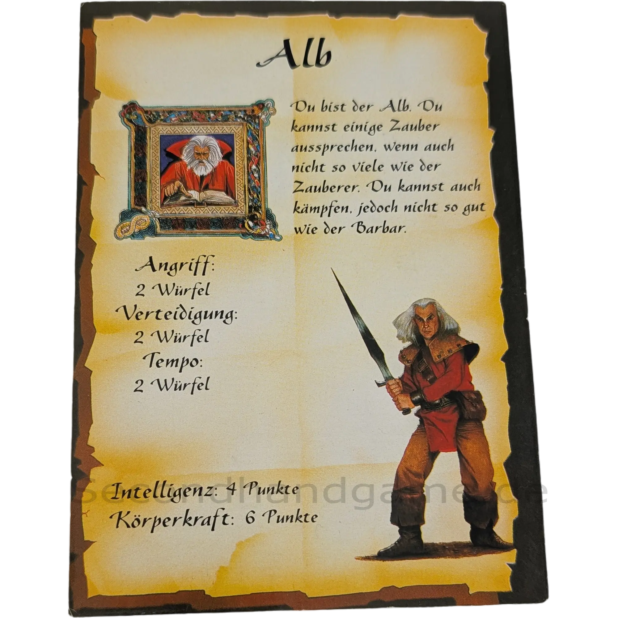 MB Hero Quest Master Ersatzteil Rollenkarte Alb