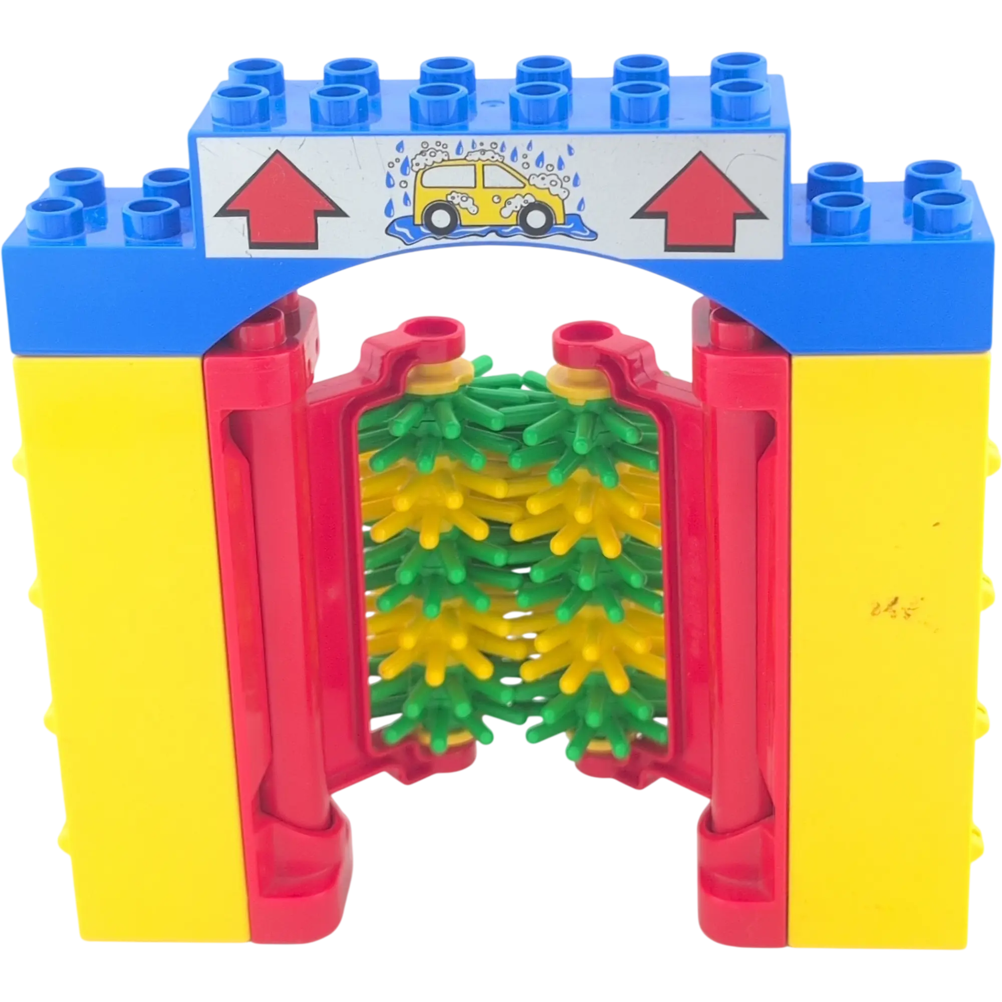 Lego Duplo Autowaschstraße Autowaschanlage Rot Gelb mit Grün gelben Borsten Blaues Schild