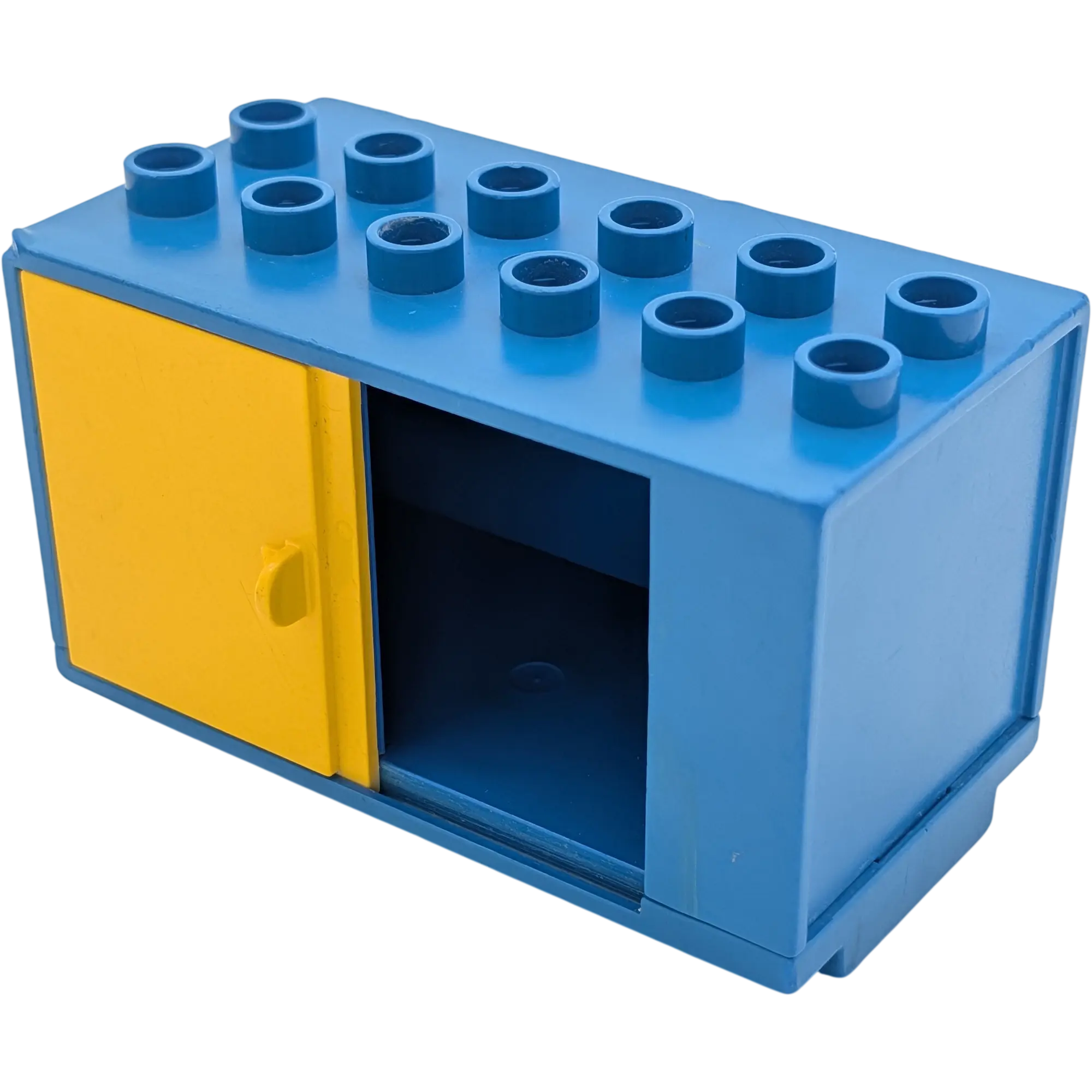 Lego Duplo 2029 Eisenbahn Anhänger Aufsatz 6x3 Blau bedruckt mit Pfeil Gelb Schiebe Tür Zug