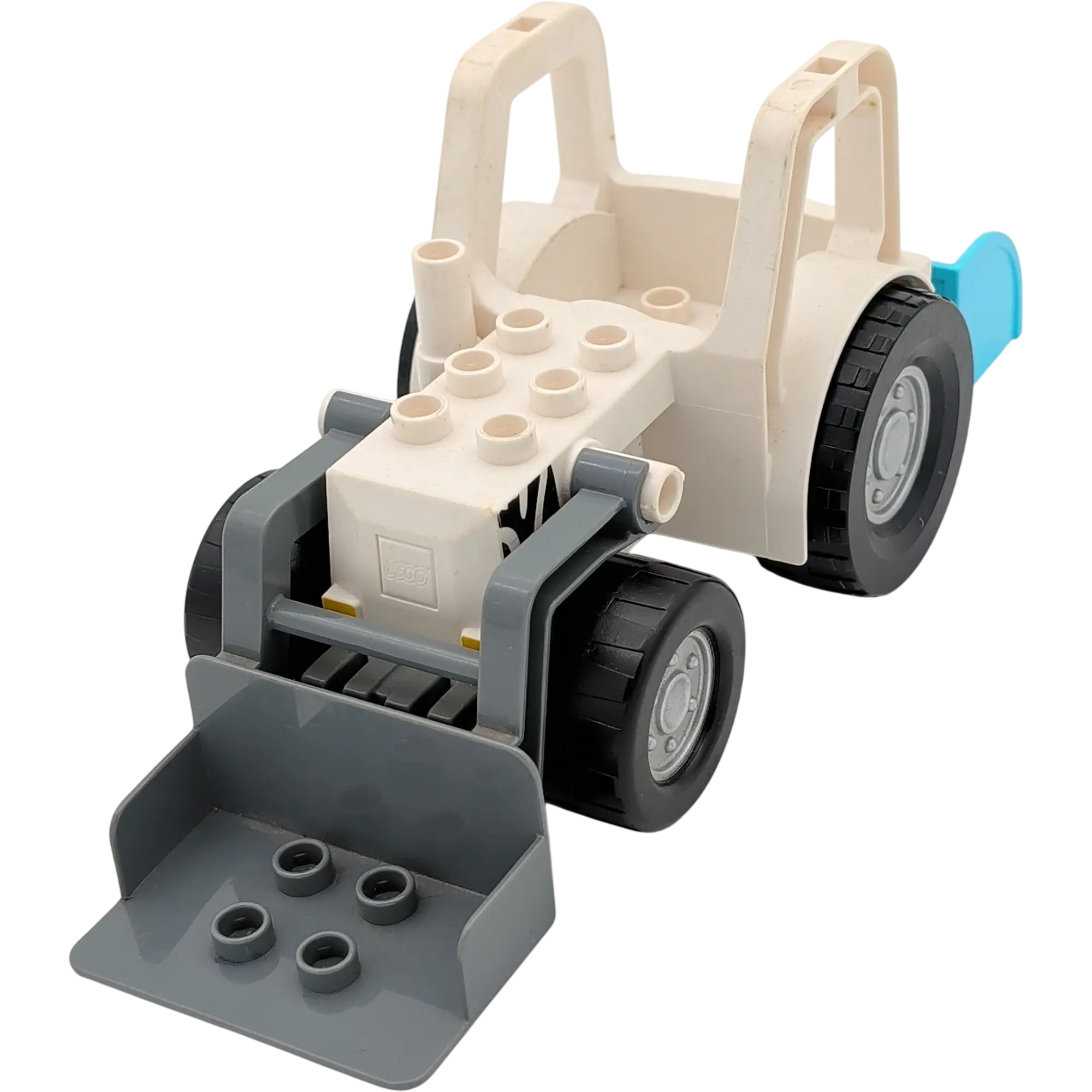 Lego Duplo Bagger Radlager Weiß Schwarz zwei Baggerschaufeln Azur und Grau