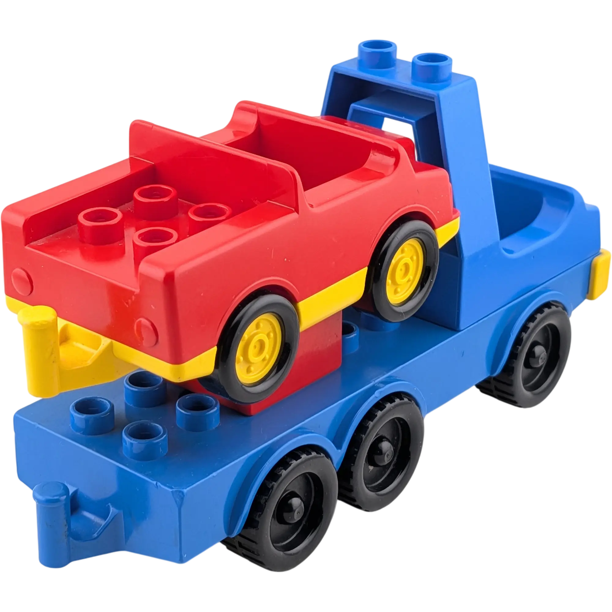 Lego Duplo Autotransporter Lastwagen LKW Blau gelb mit rotem Auto