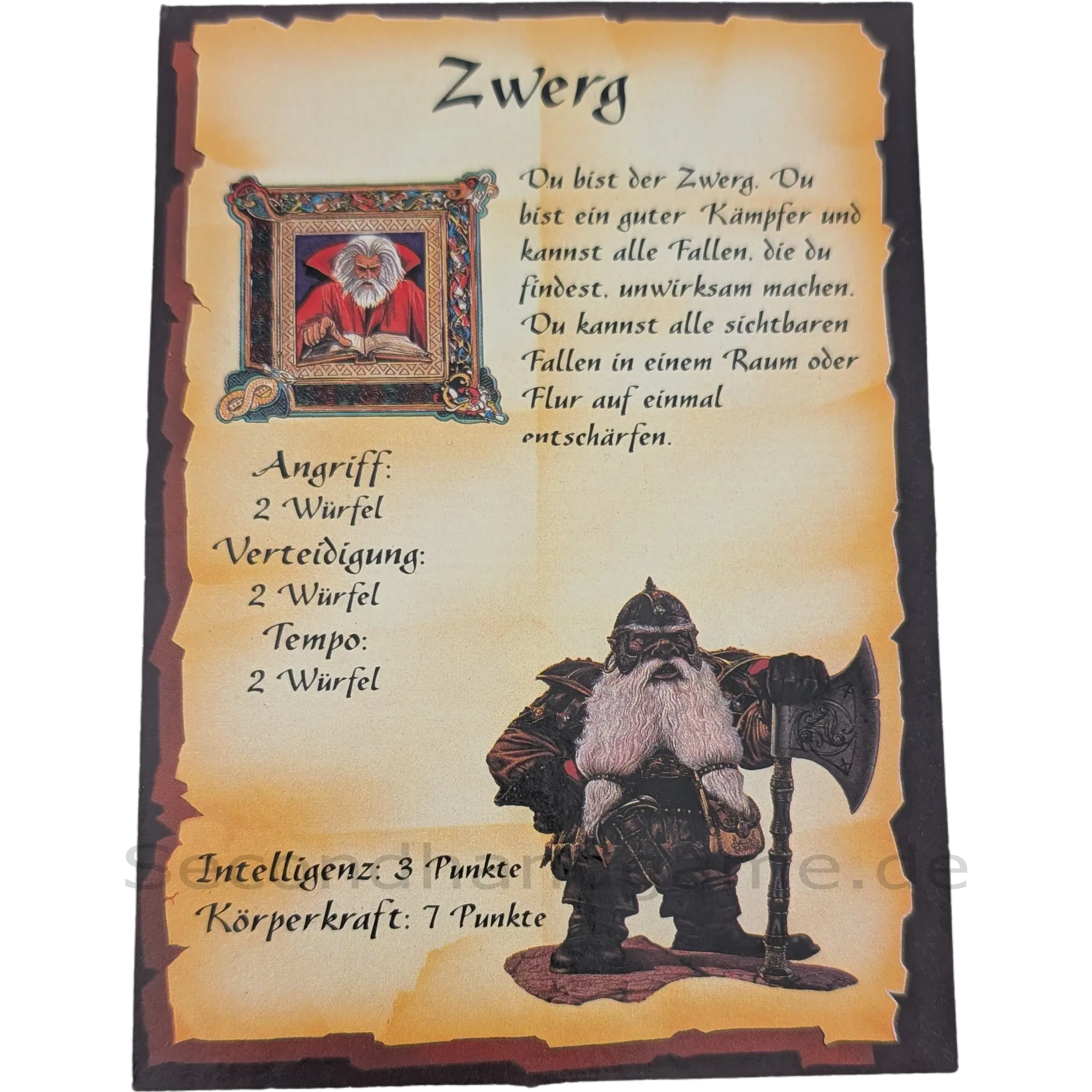 MB Hero Quest Master Ersatzteil Rollenkarte Zwerg