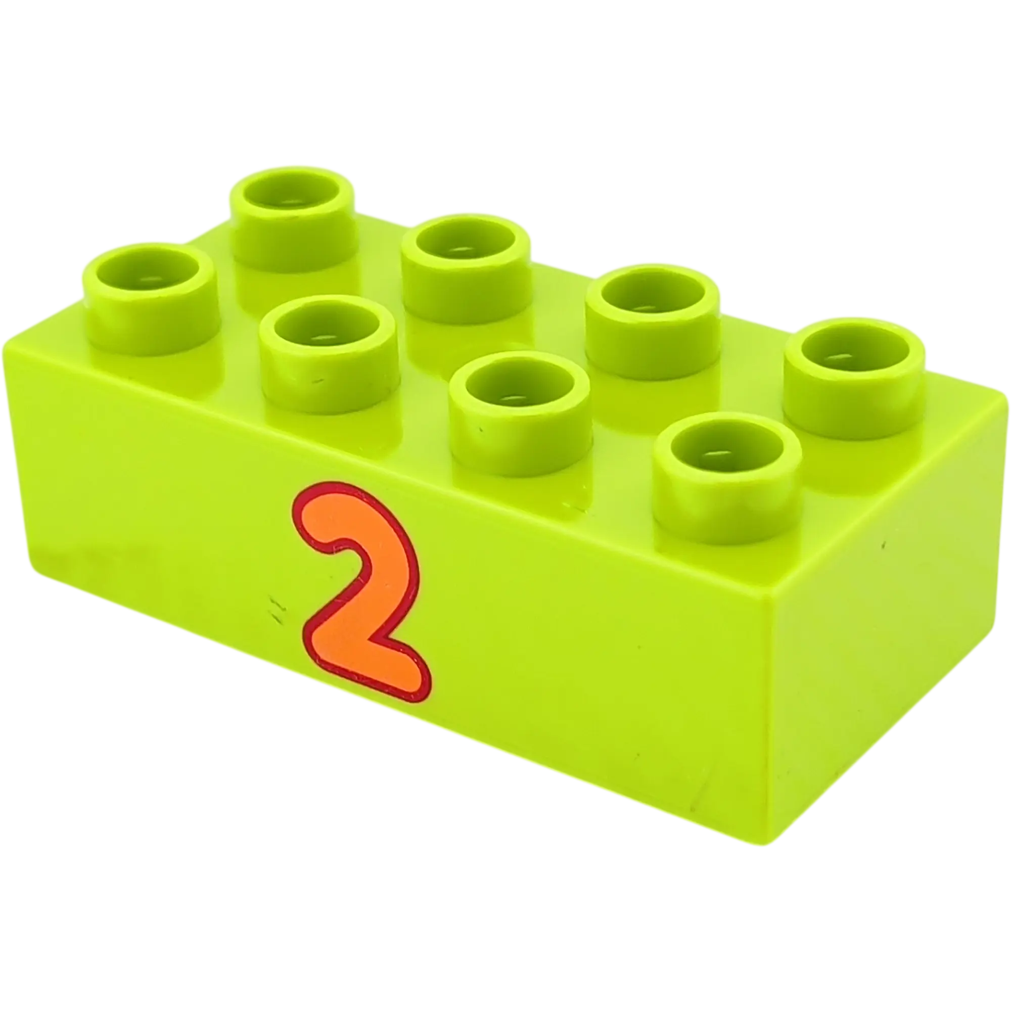 Lego Duplo 2x4 Stein 3011 Lime Bedruckt mit Zahl Zwei Orange