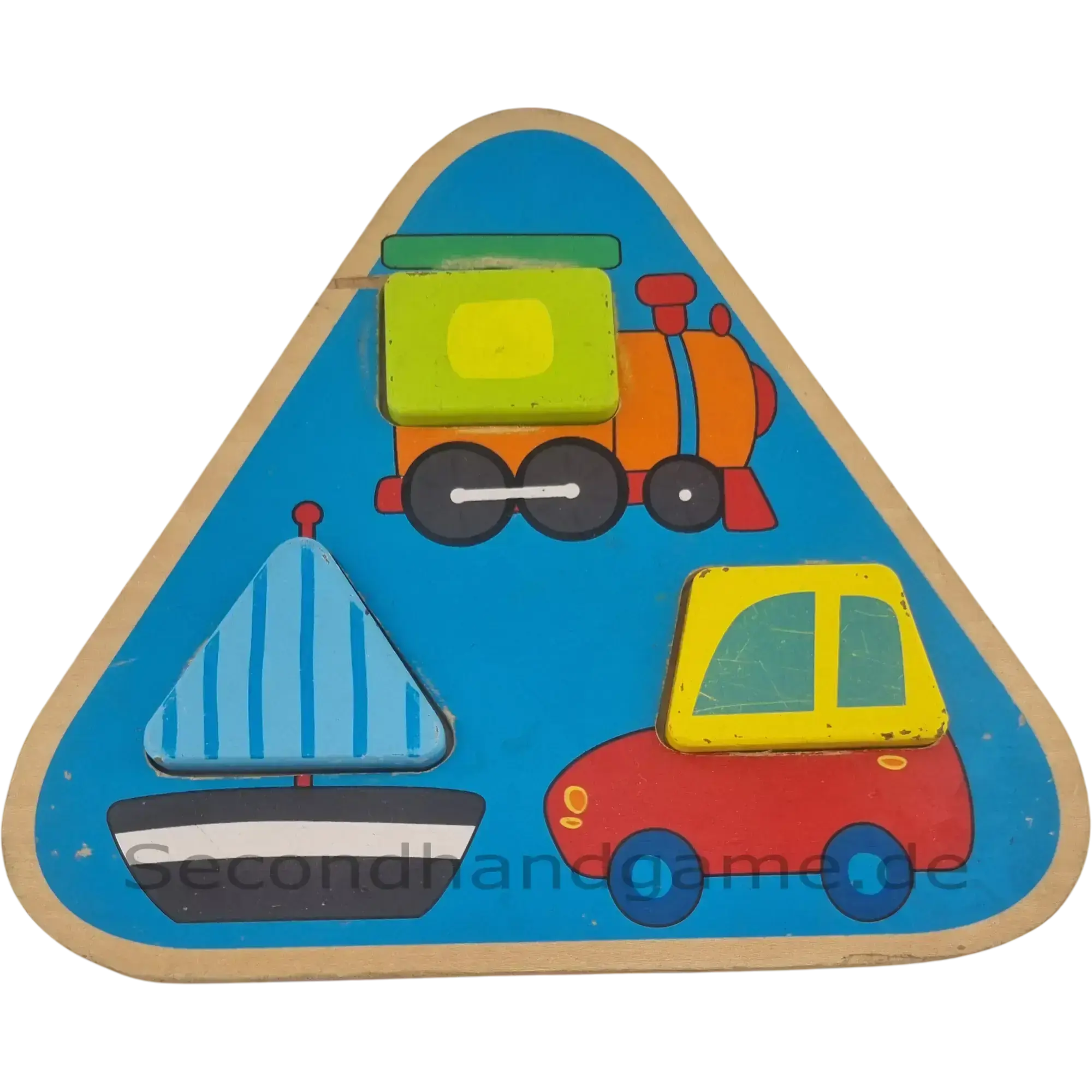 Tollkühn Holz-Steckpuzzle Fahrzeuge 3 Teile 20595 Lokomotive Auto Schiff