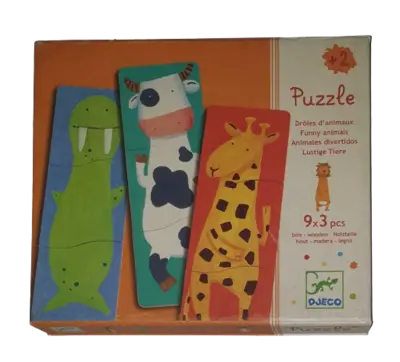 Djeco Holzpuzzle 9 x 3 Teile Lustige Tiere