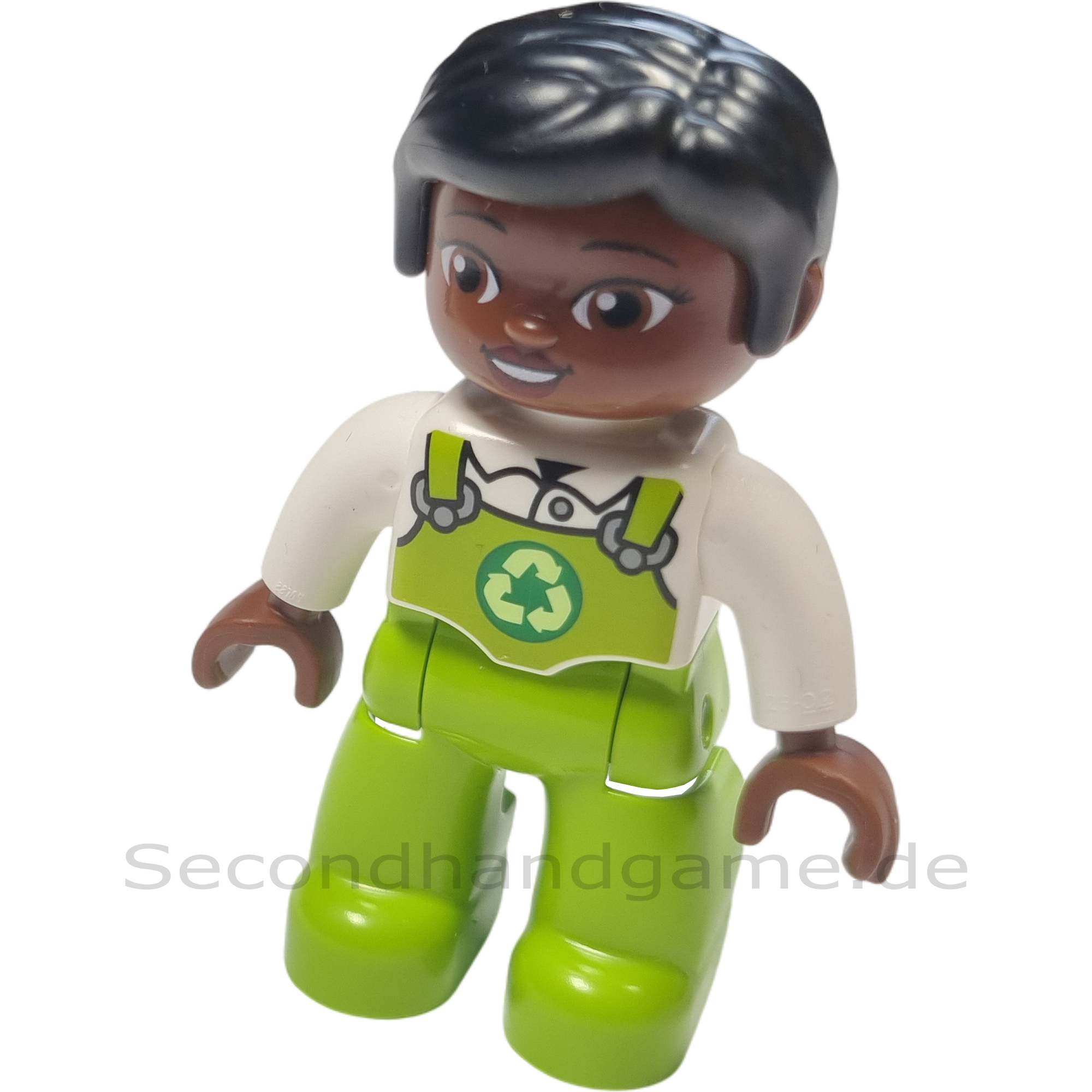 Lego Duplo Figur Frau 444H3 Müllfrau Recycling Mitarbeiterin hellgrüne Latzhose