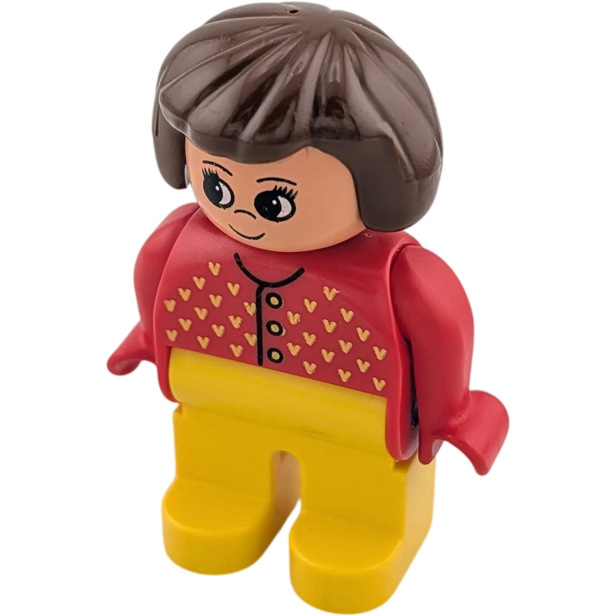 Lego Duplo 47394 Frau braune Haare mit Jacke mit Herzen Gelb Rot